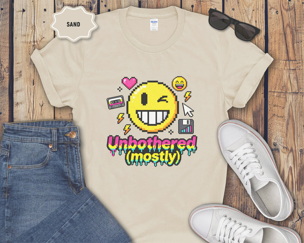 Unbothered (mostly) Smiley Pixel Art T-Shirt