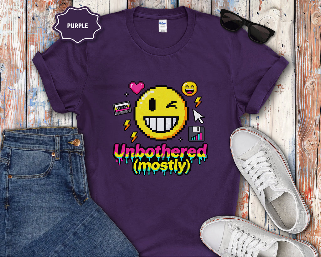 Unbothered (mostly) Smiley Pixel Art T-Shirt