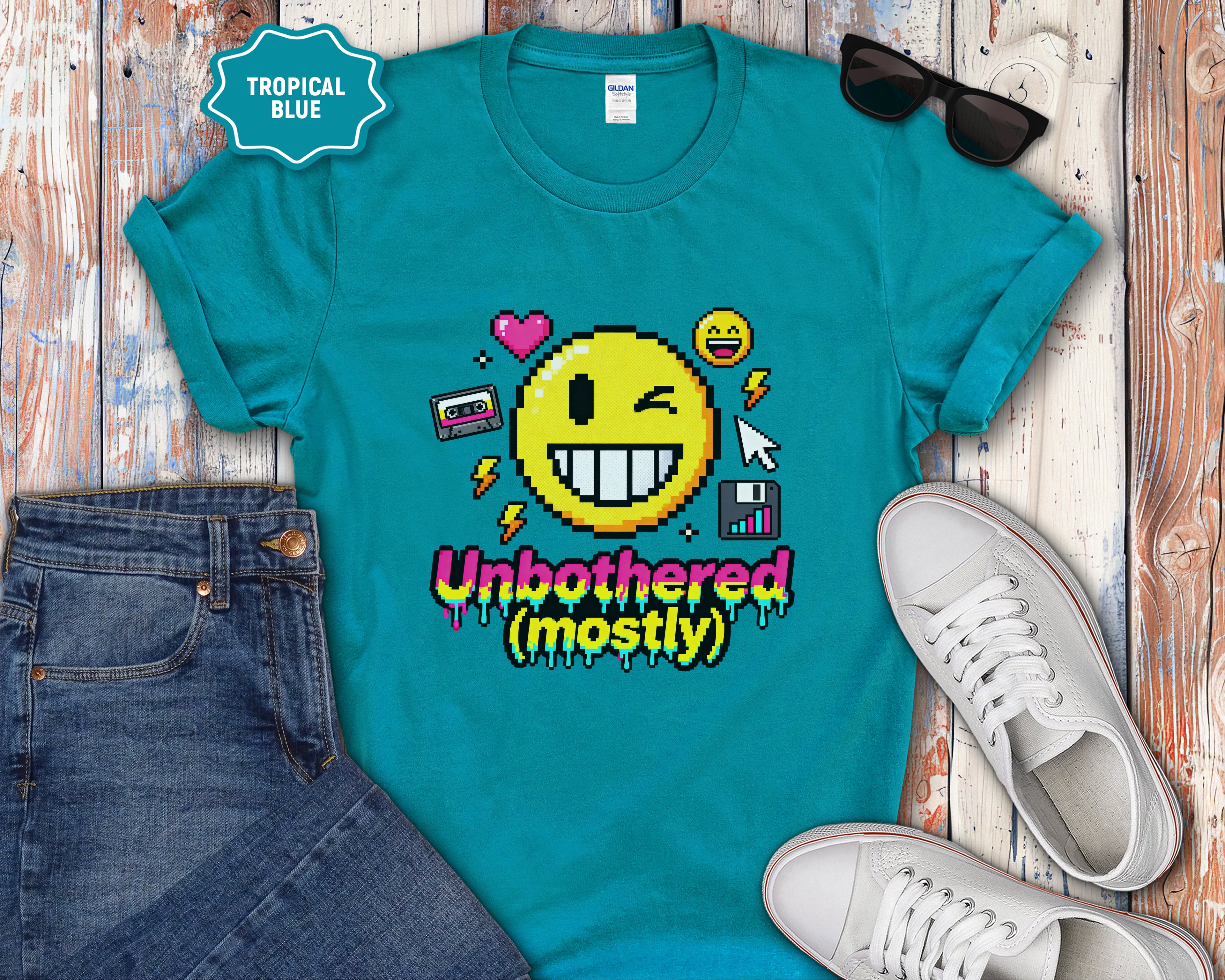 Unbothered (mostly) Smiley Pixel Art T-Shirt