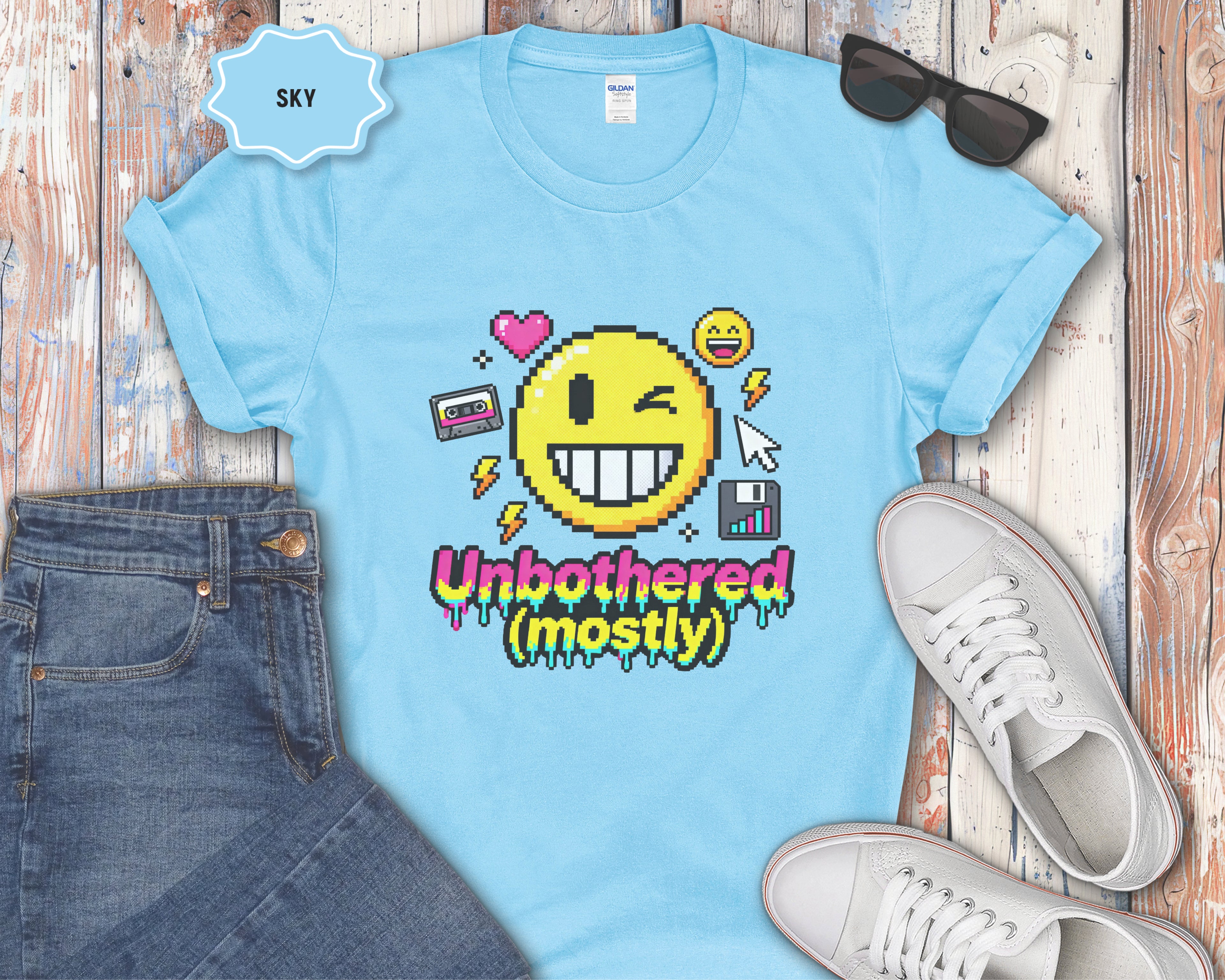 Unbothered (mostly) Smiley Pixel Art T-Shirt