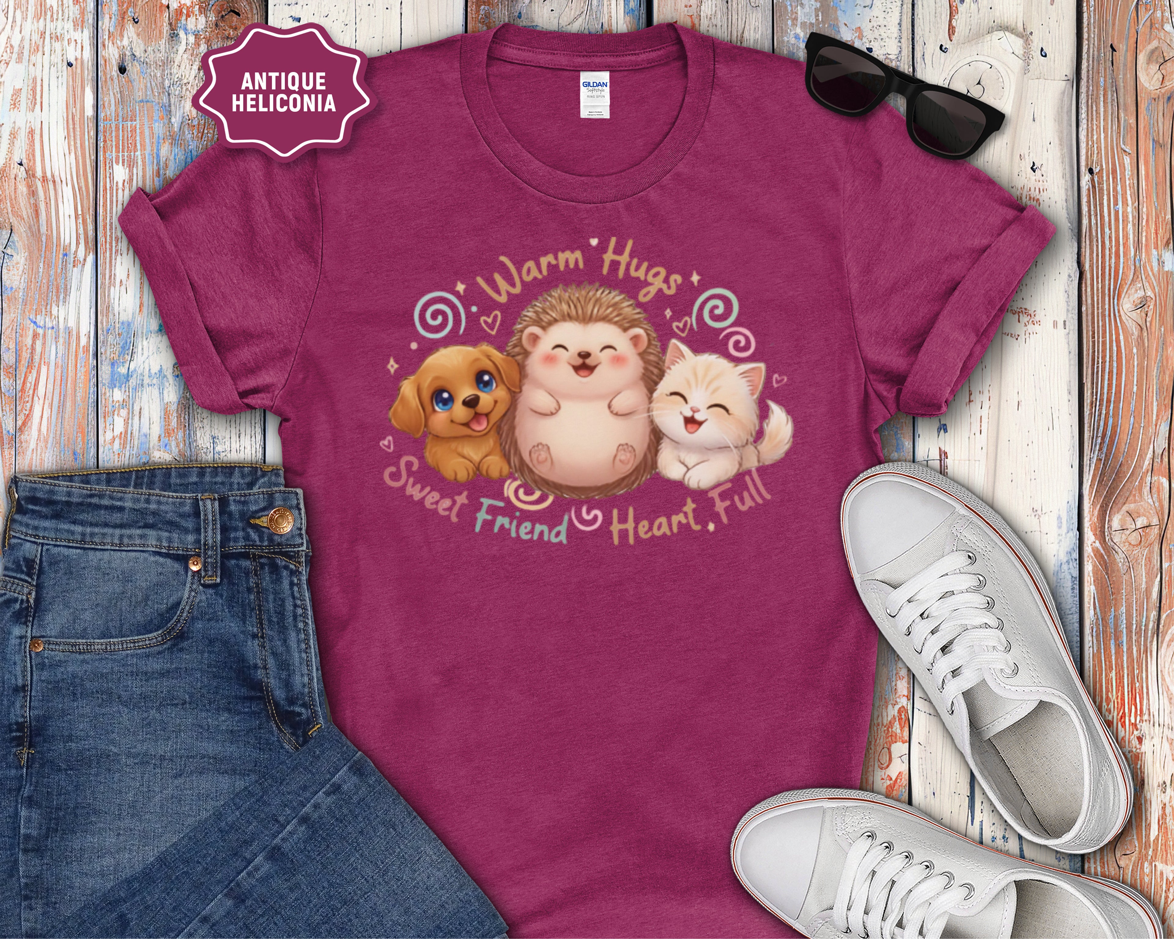 Warm Hugs Hedgehog, Puppy & Kitten T-Shirt