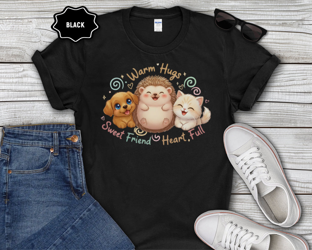 Warm Hugs Hedgehog, Puppy & Kitten T-Shirt
