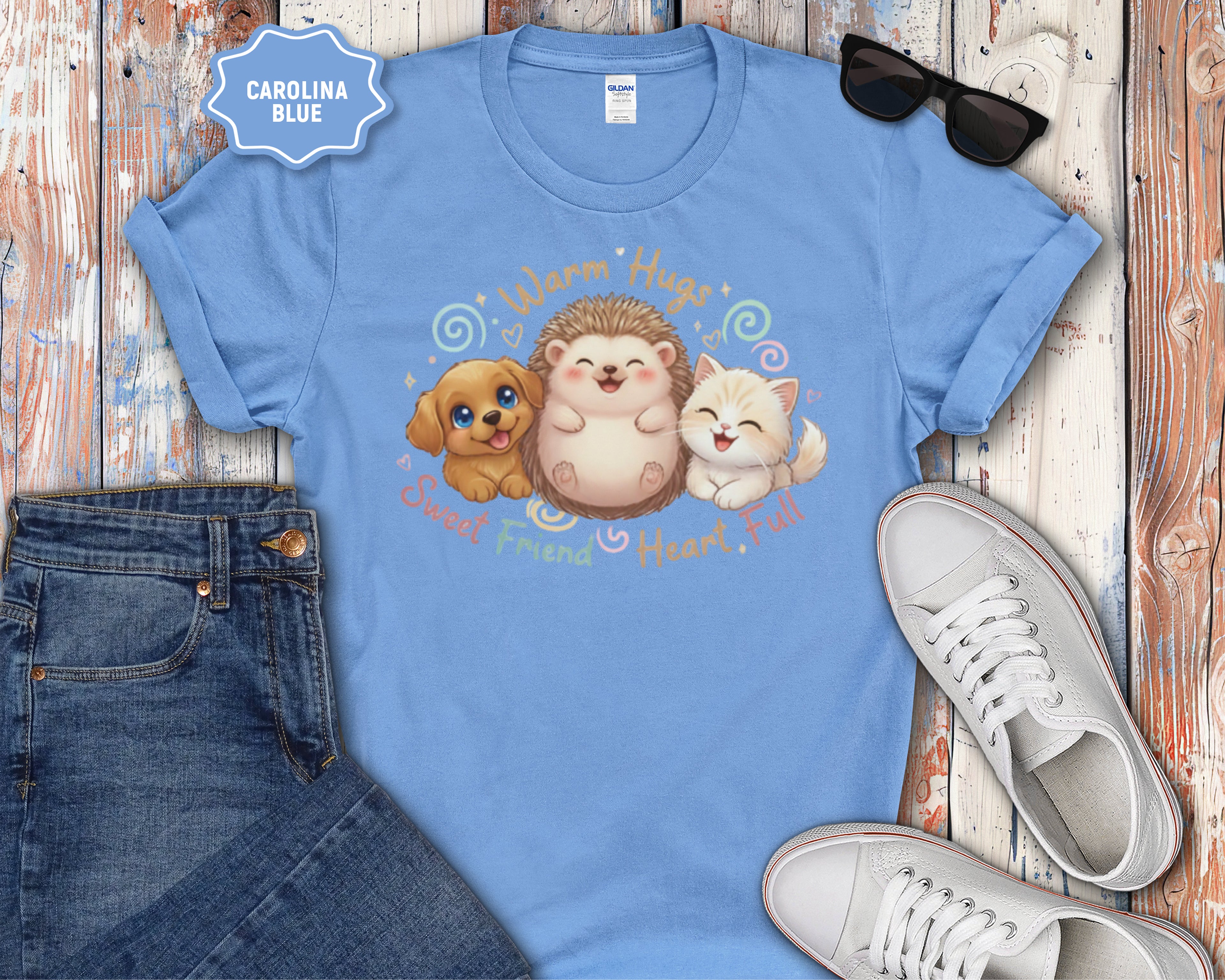 Warm Hugs Hedgehog, Puppy & Kitten T-Shirt