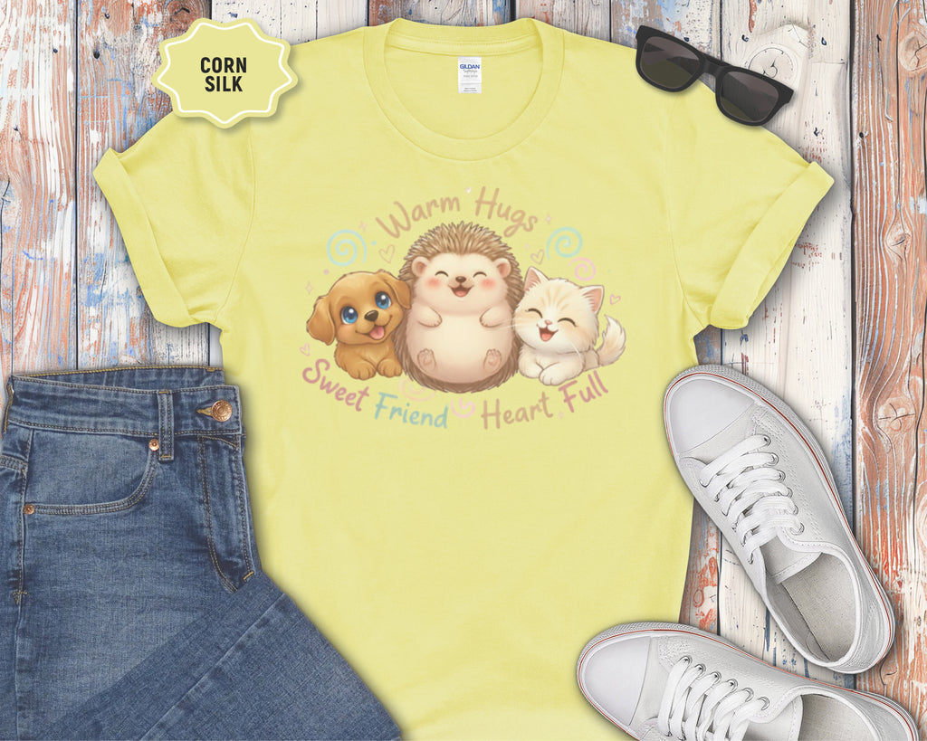 Warm Hugs Hedgehog, Puppy & Kitten T-Shirt