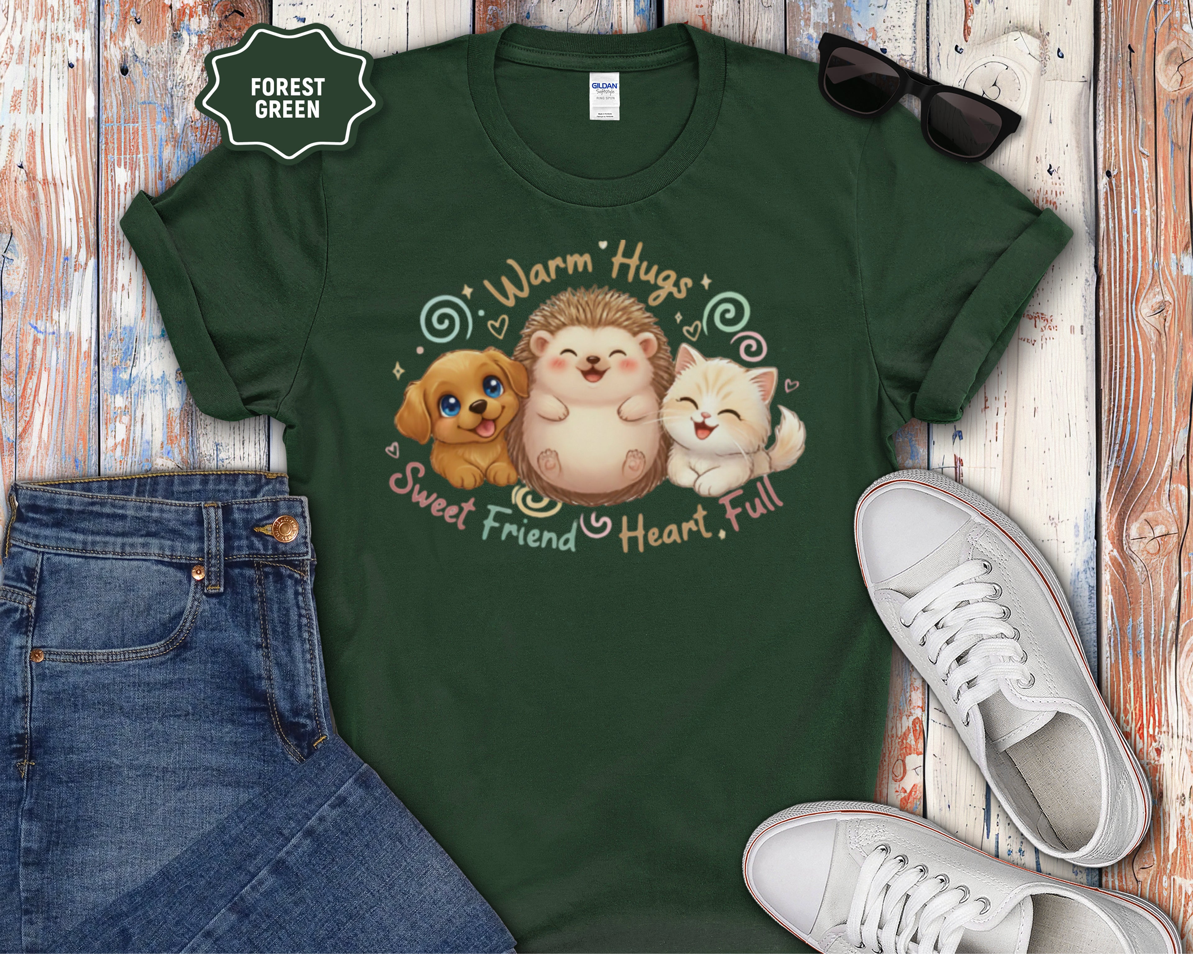 Warm Hugs Hedgehog, Puppy & Kitten T-Shirt