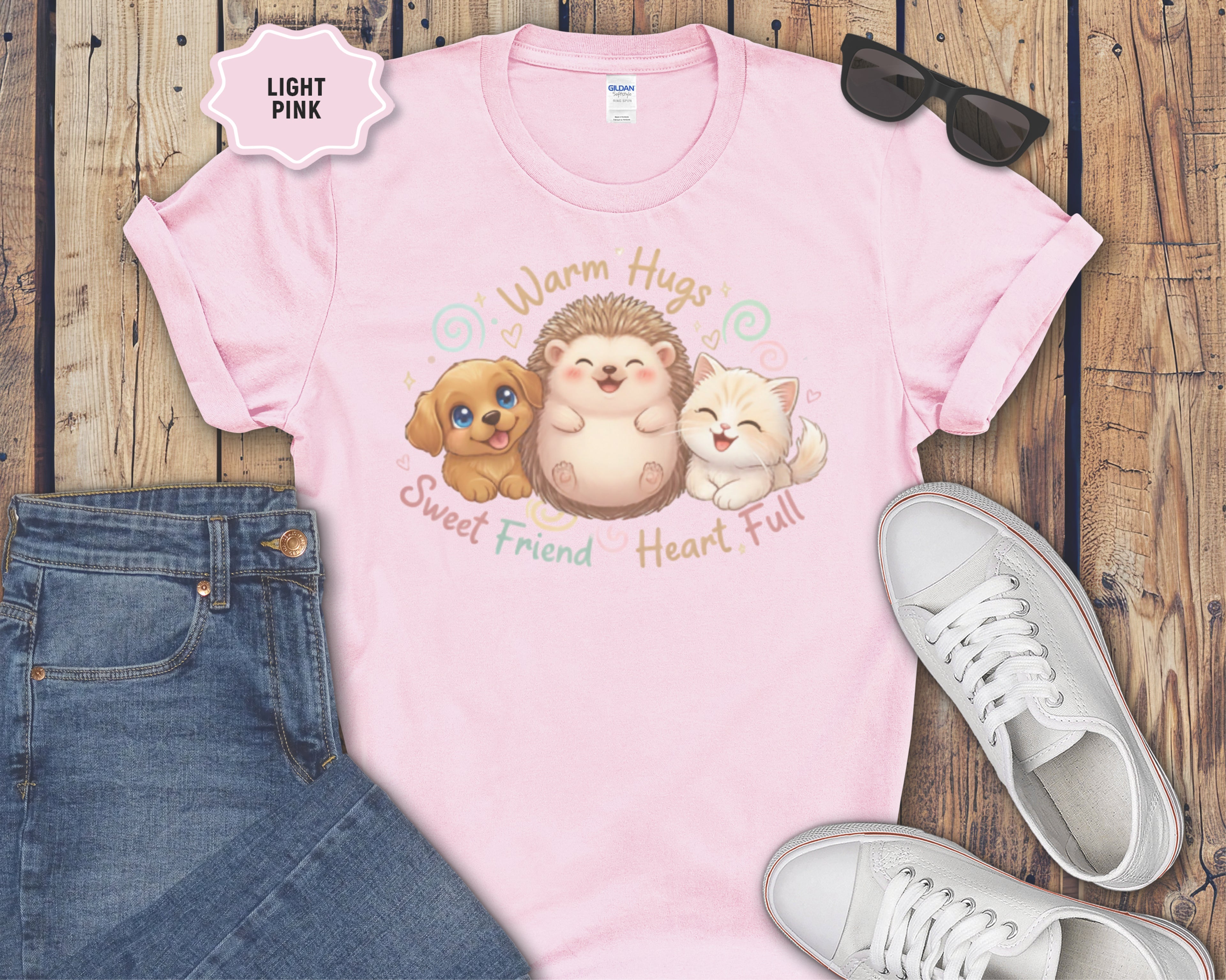 Warm Hugs Hedgehog, Puppy & Kitten T-Shirt
