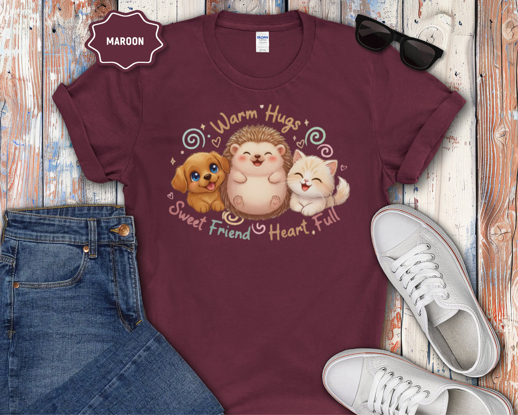Warm Hugs Hedgehog, Puppy & Kitten T-Shirt