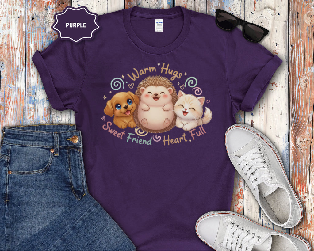 Warm Hugs Hedgehog, Puppy & Kitten T-Shirt