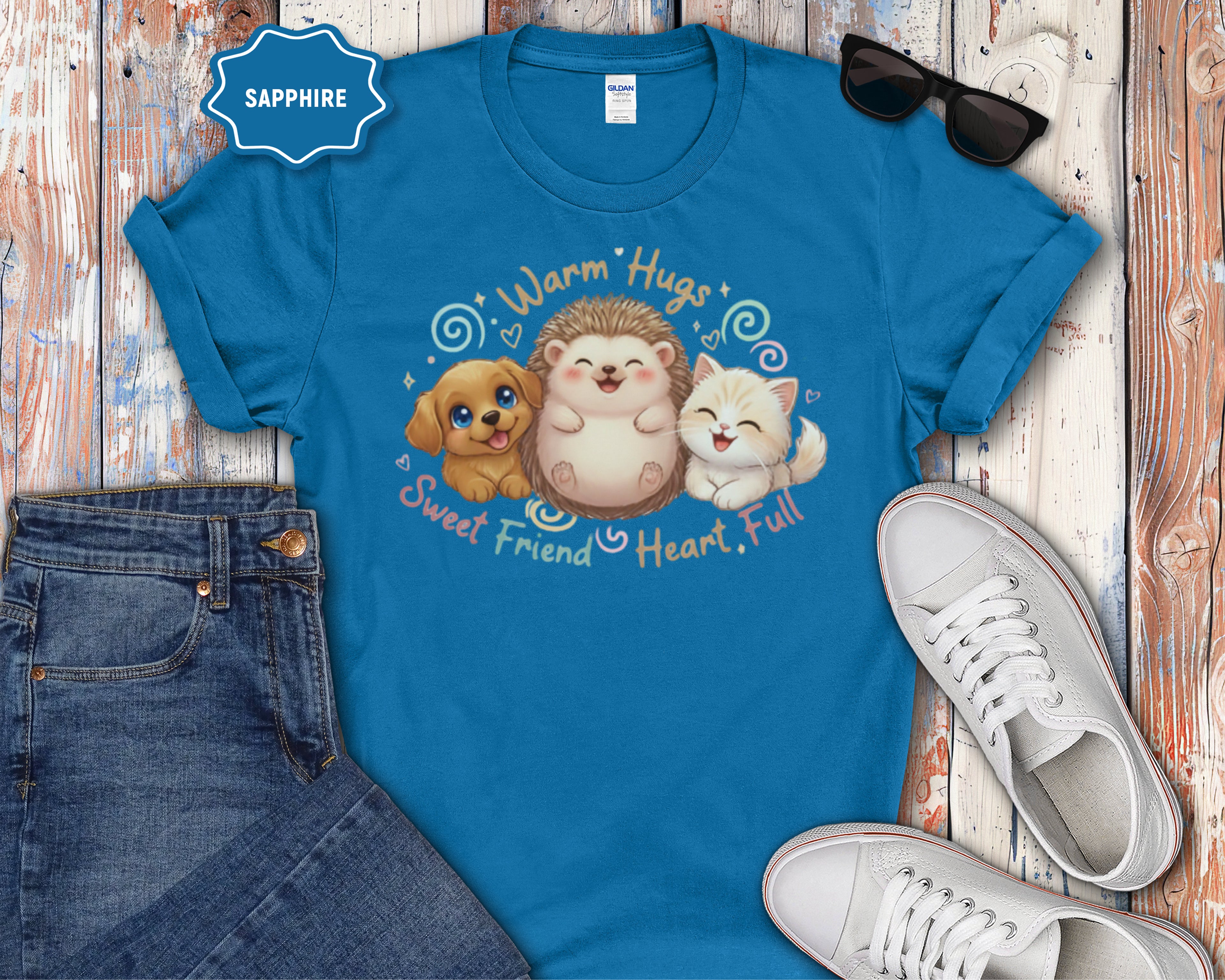 Warm Hugs Hedgehog, Puppy & Kitten T-Shirt