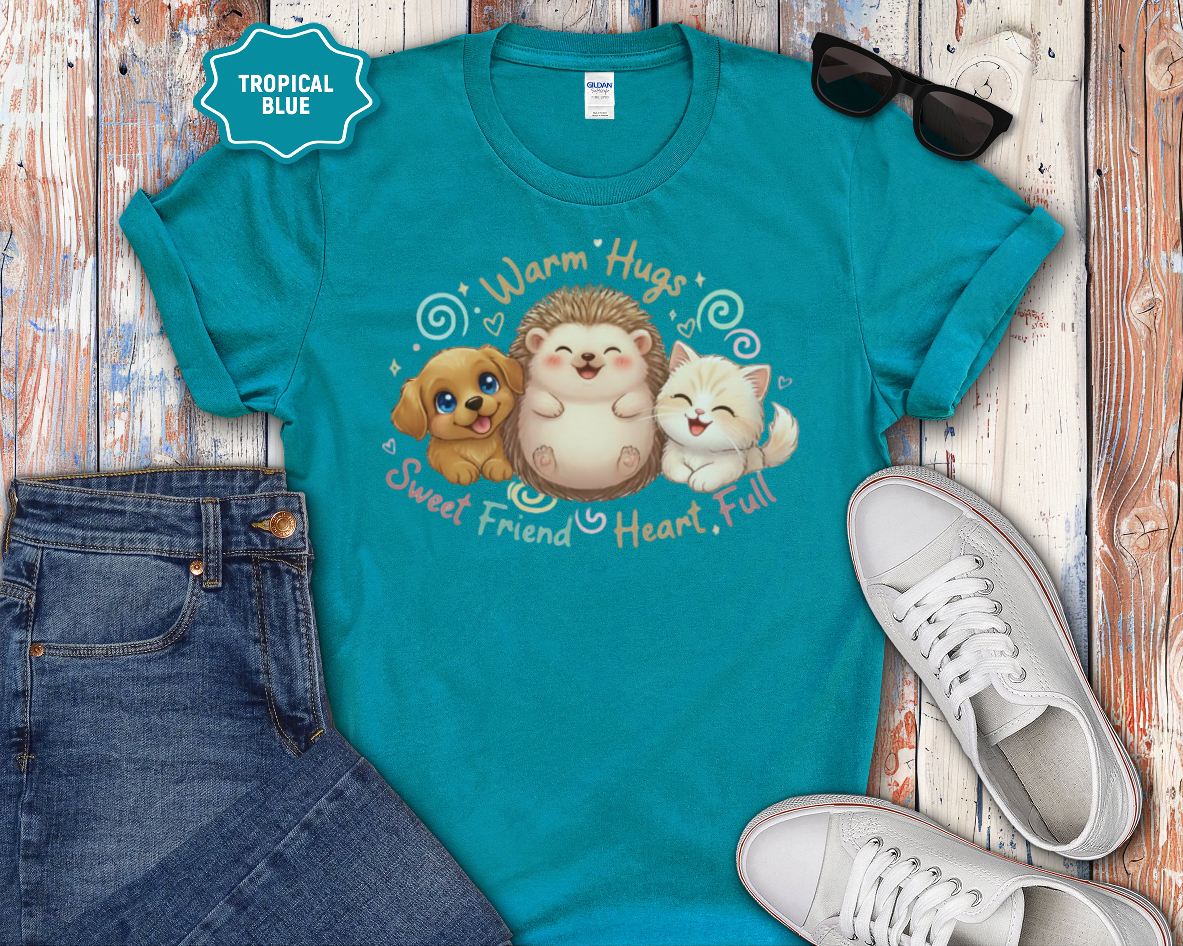 Warm Hugs Hedgehog, Puppy & Kitten T-Shirt