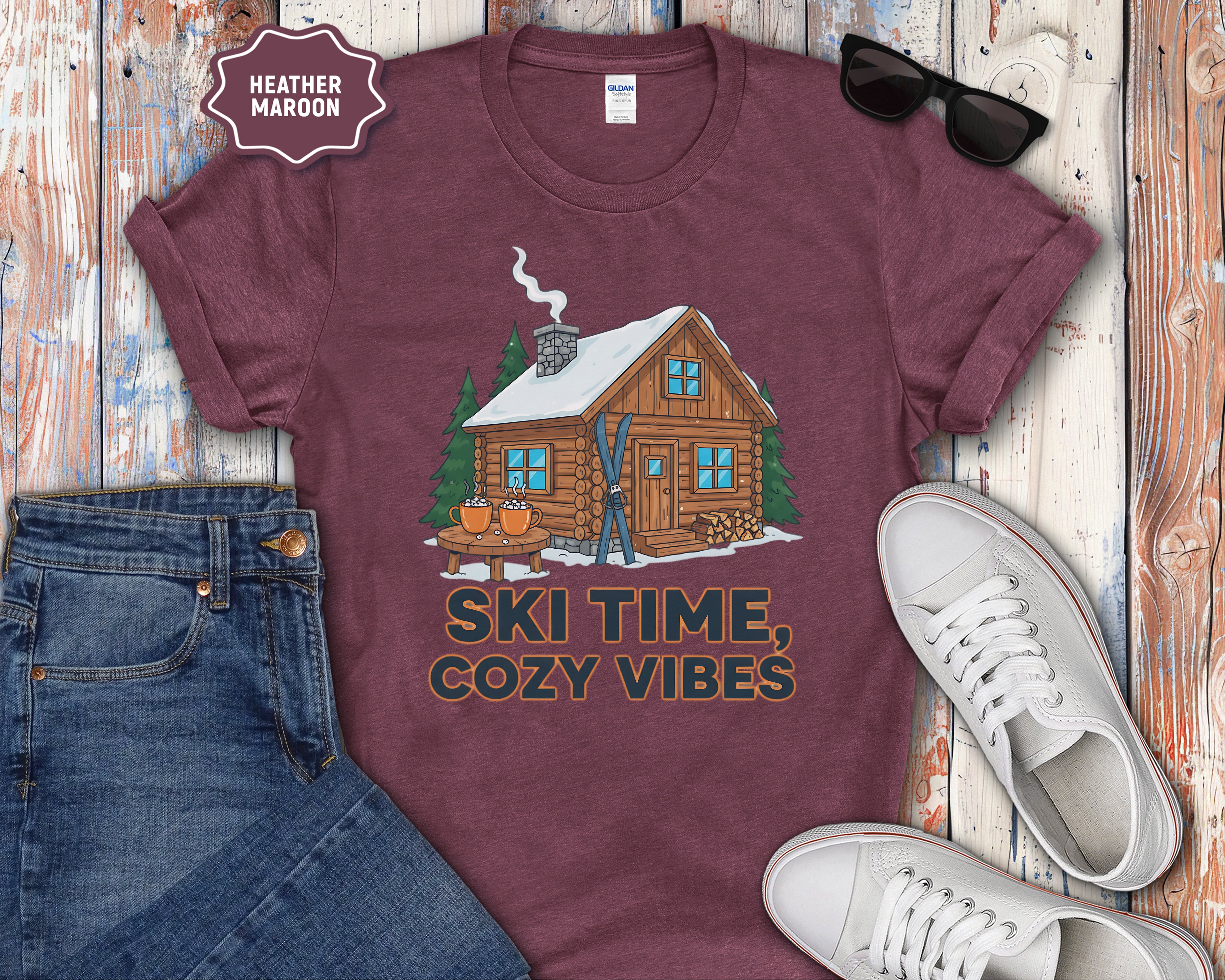 Ski Time Cozy Vibes Cabin T-Shirt