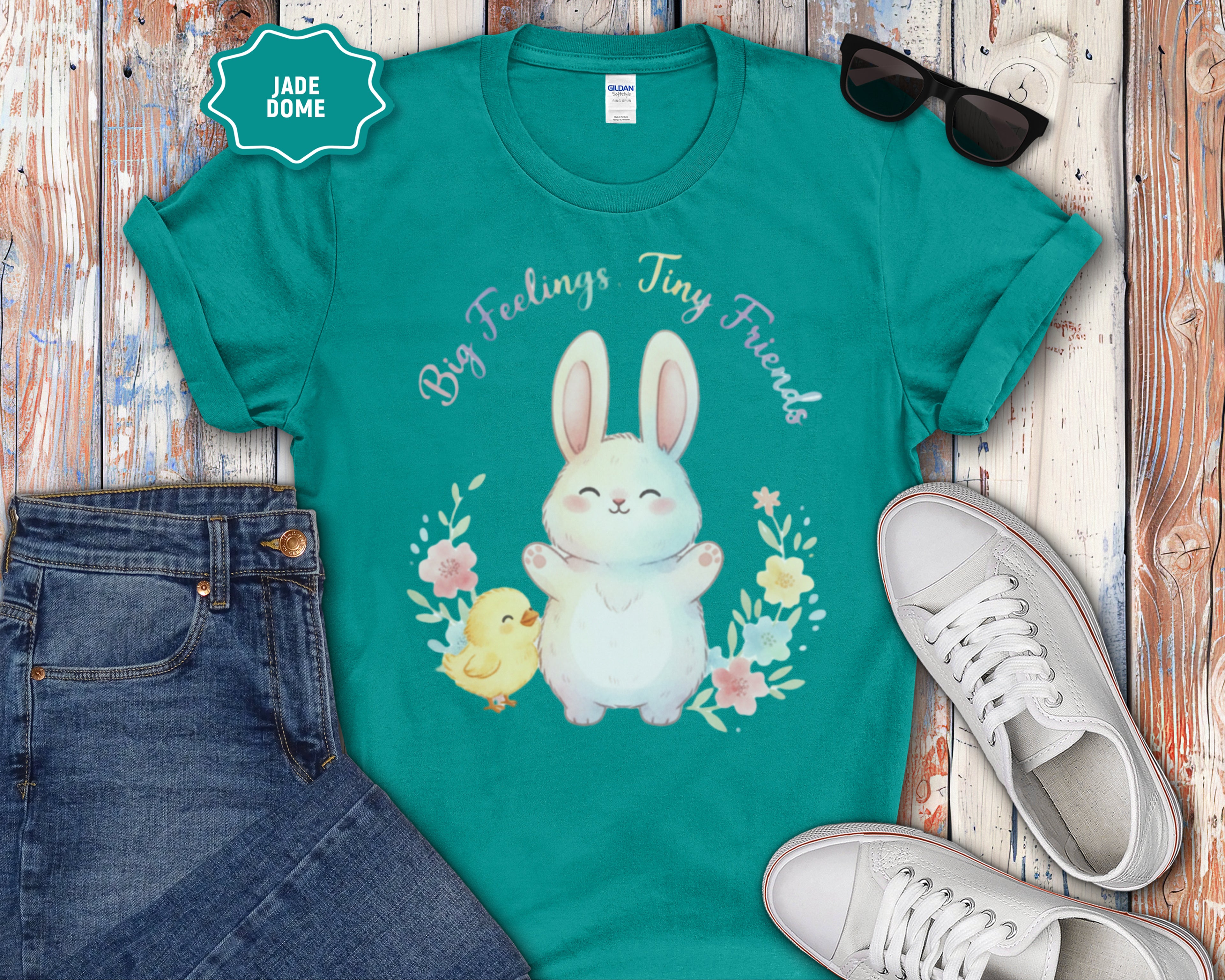 Cute Bunny and Chick Easter T-Shirt, Big Feelings, Tiny Friends