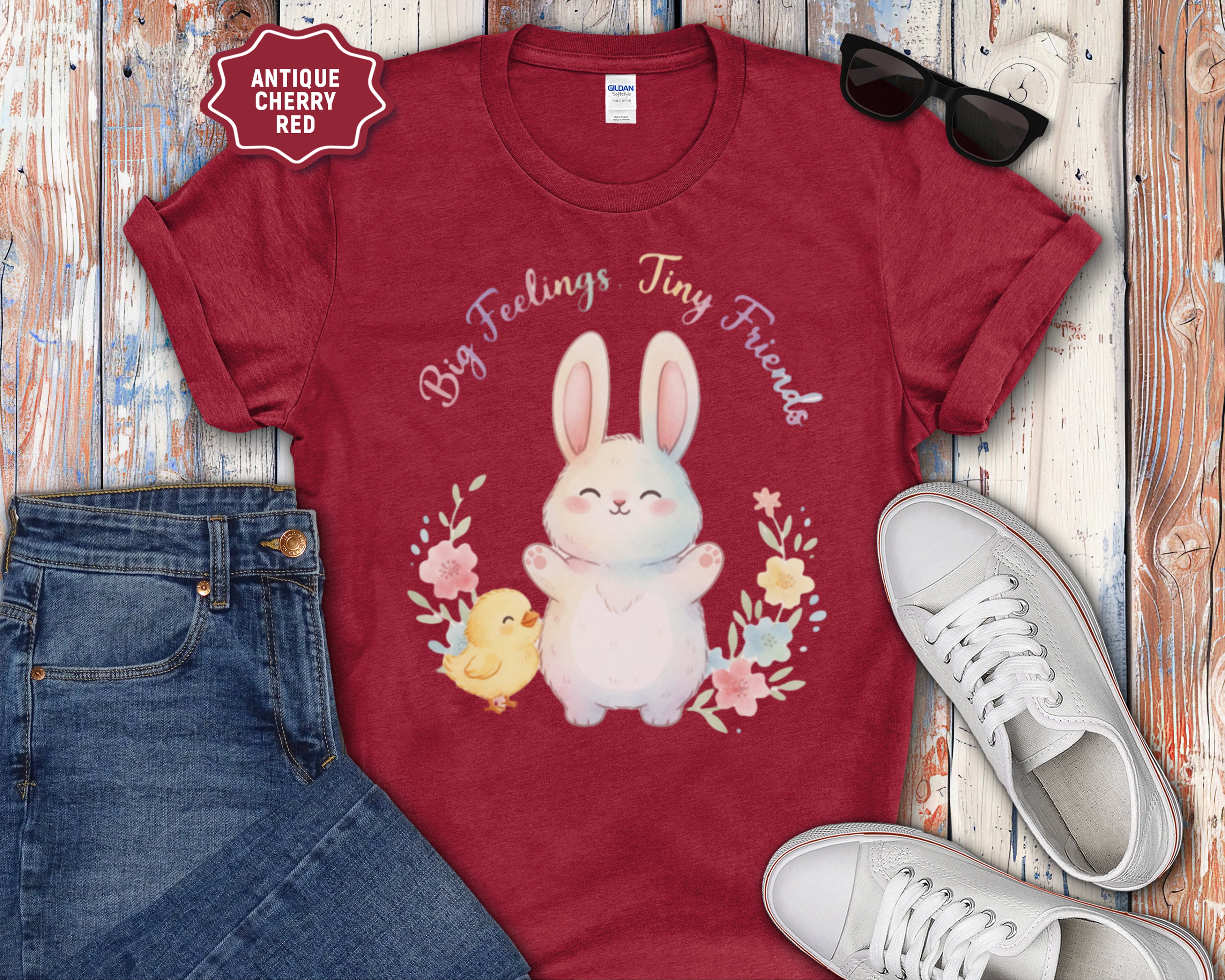 Cute Bunny and Chick Easter T-Shirt, Big Feelings, Tiny Friends