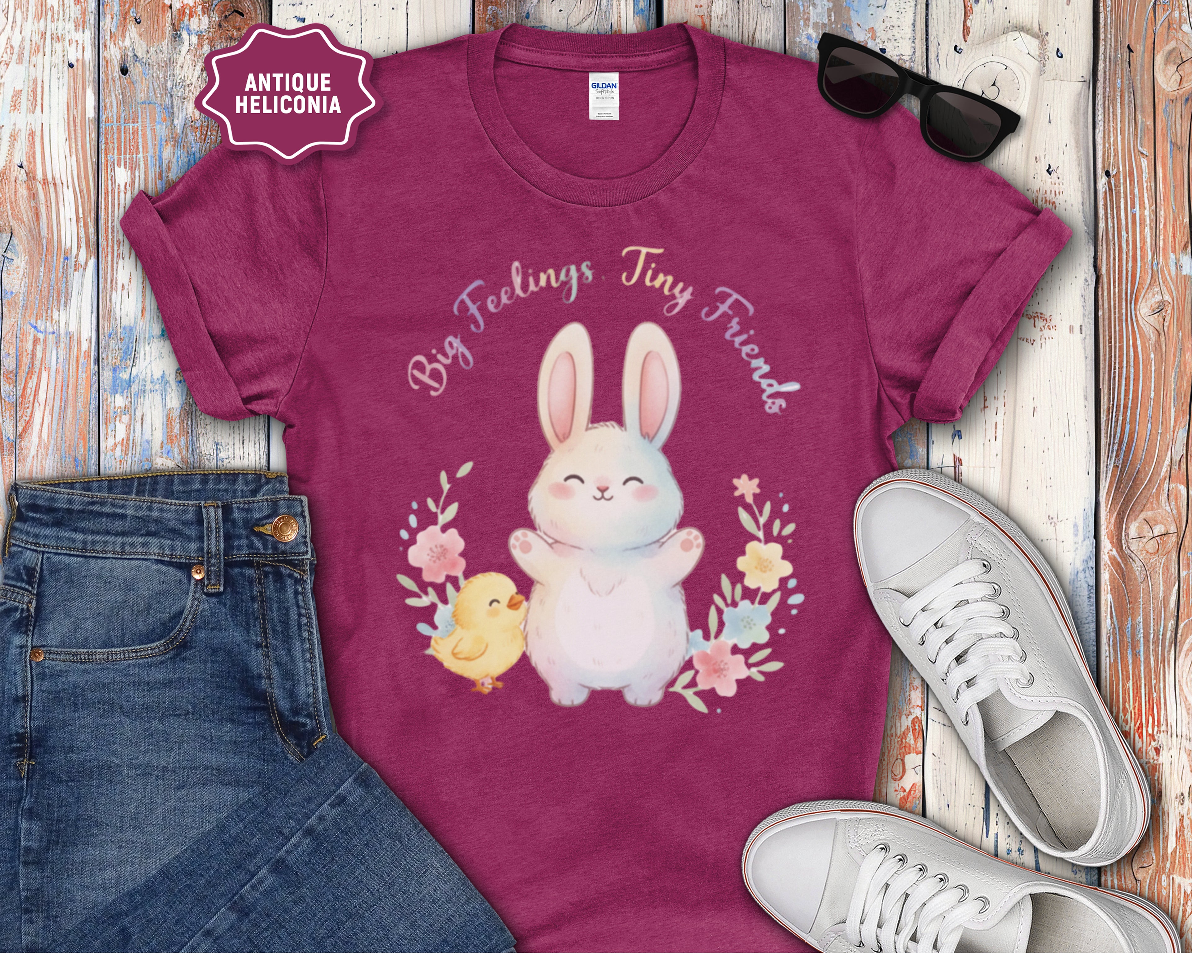 Cute Bunny and Chick Easter T-Shirt, Big Feelings, Tiny Friends
