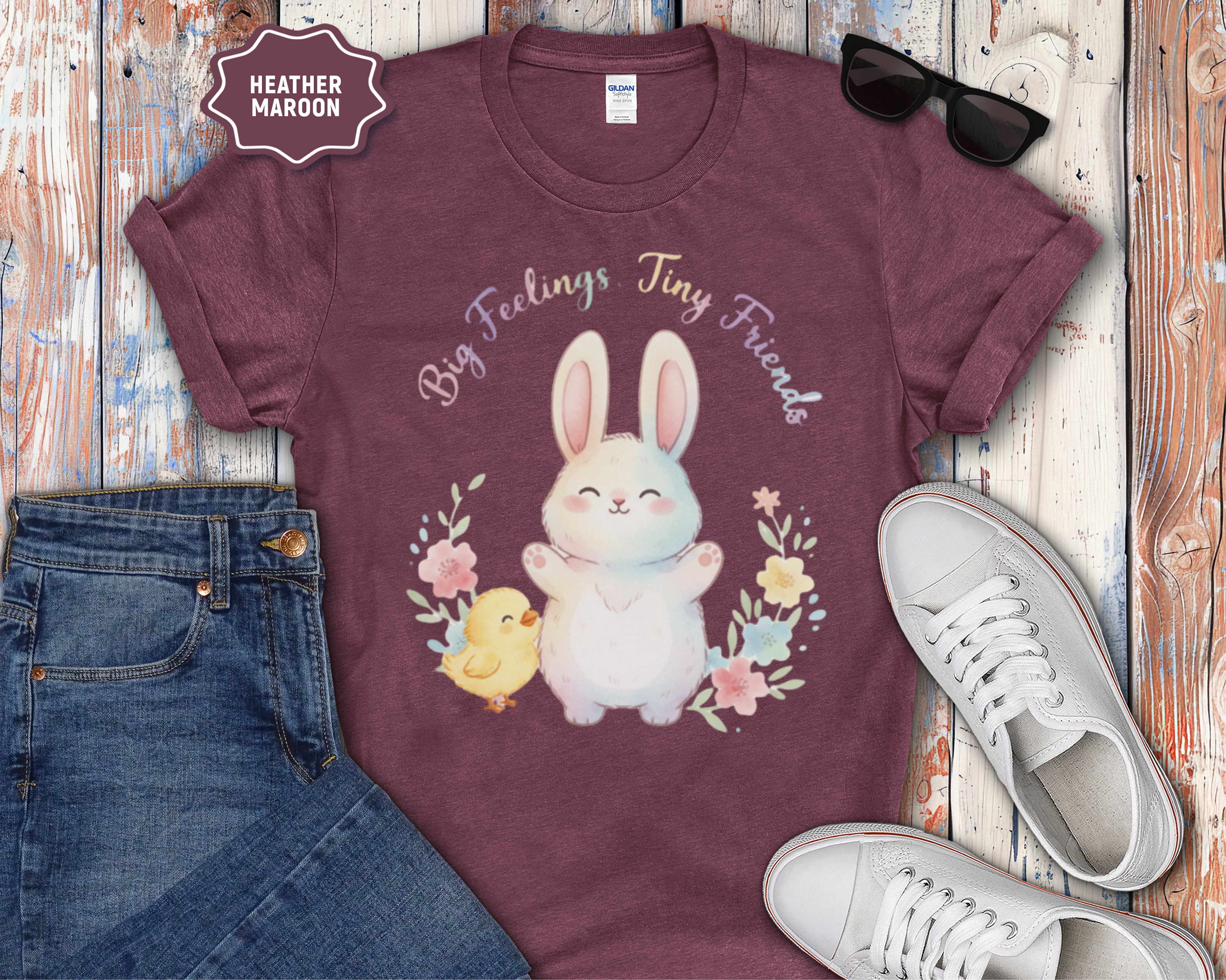 Cute Bunny and Chick Easter T-Shirt, Big Feelings, Tiny Friends