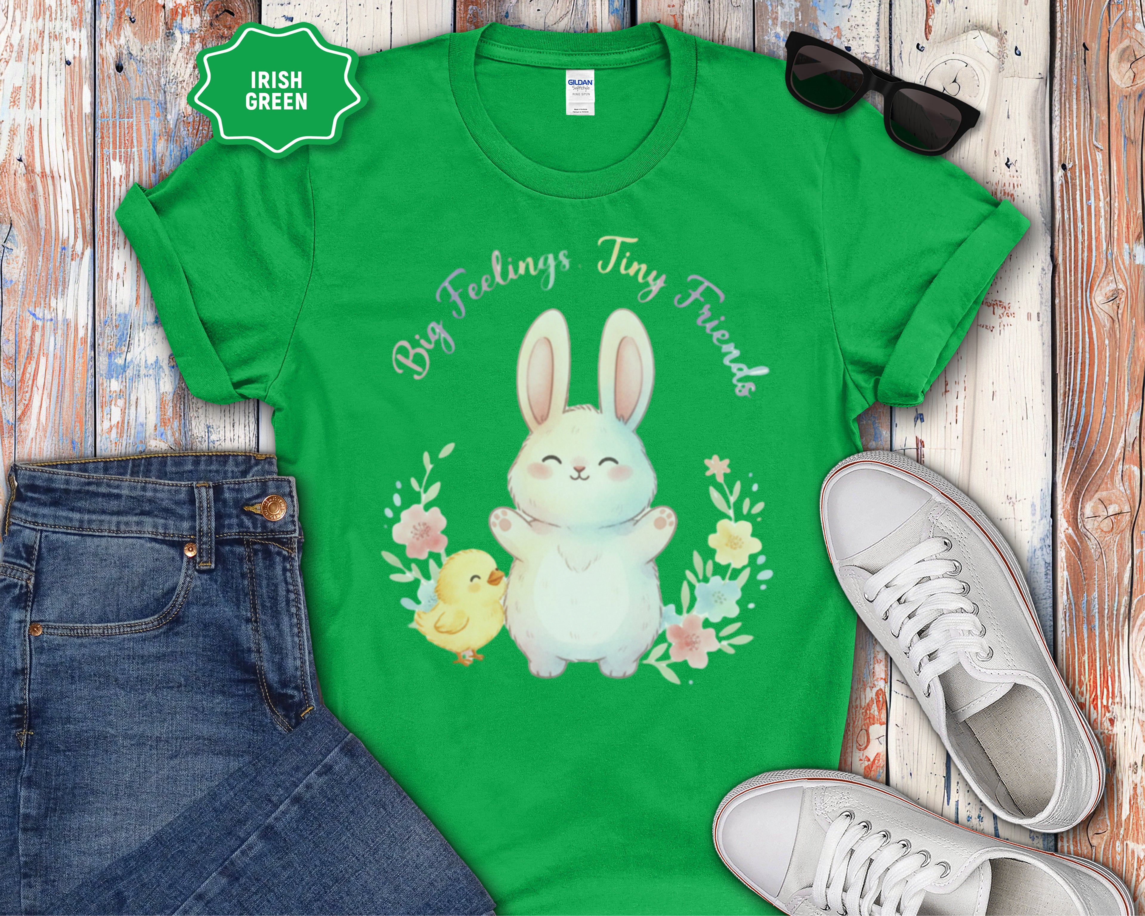 Cute Bunny and Chick Easter T-Shirt, Big Feelings, Tiny Friends