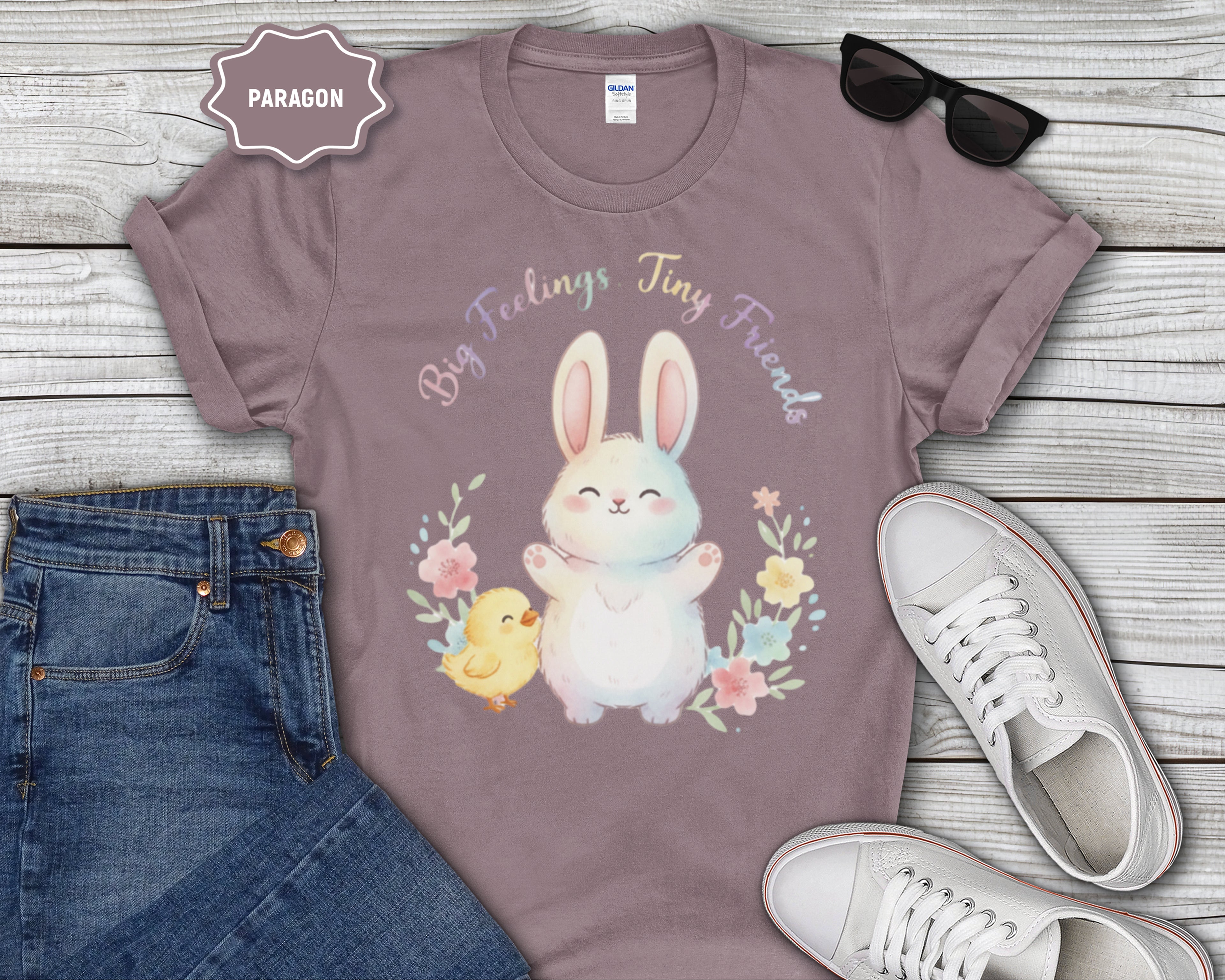 Cute Bunny and Chick Easter T-Shirt, Big Feelings, Tiny Friends