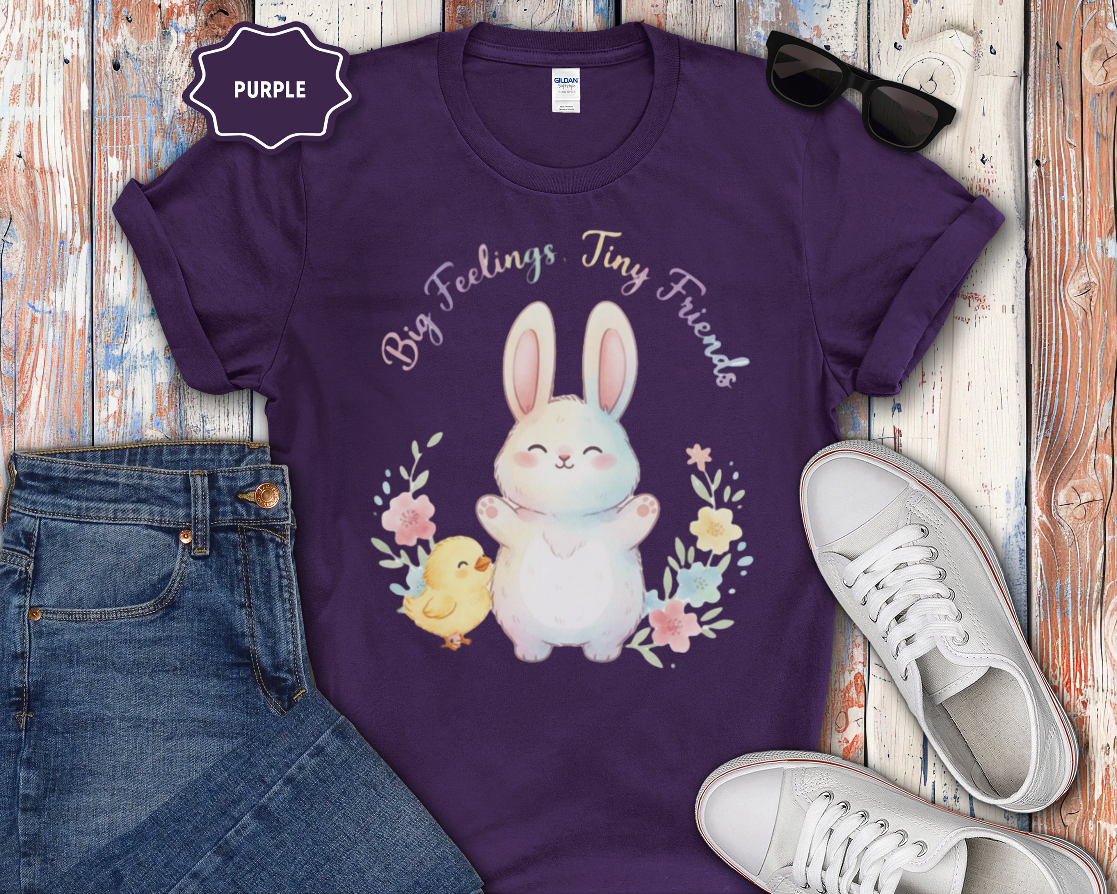 Cute Bunny and Chick Easter T-Shirt, Big Feelings, Tiny Friends