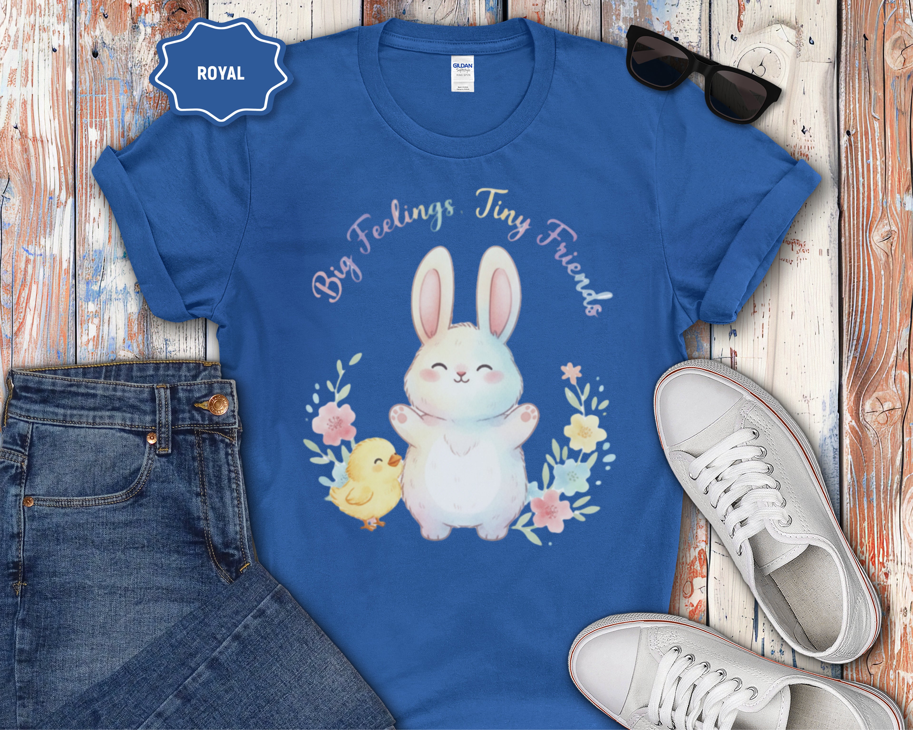 Cute Bunny and Chick Easter T-Shirt, Big Feelings, Tiny Friends