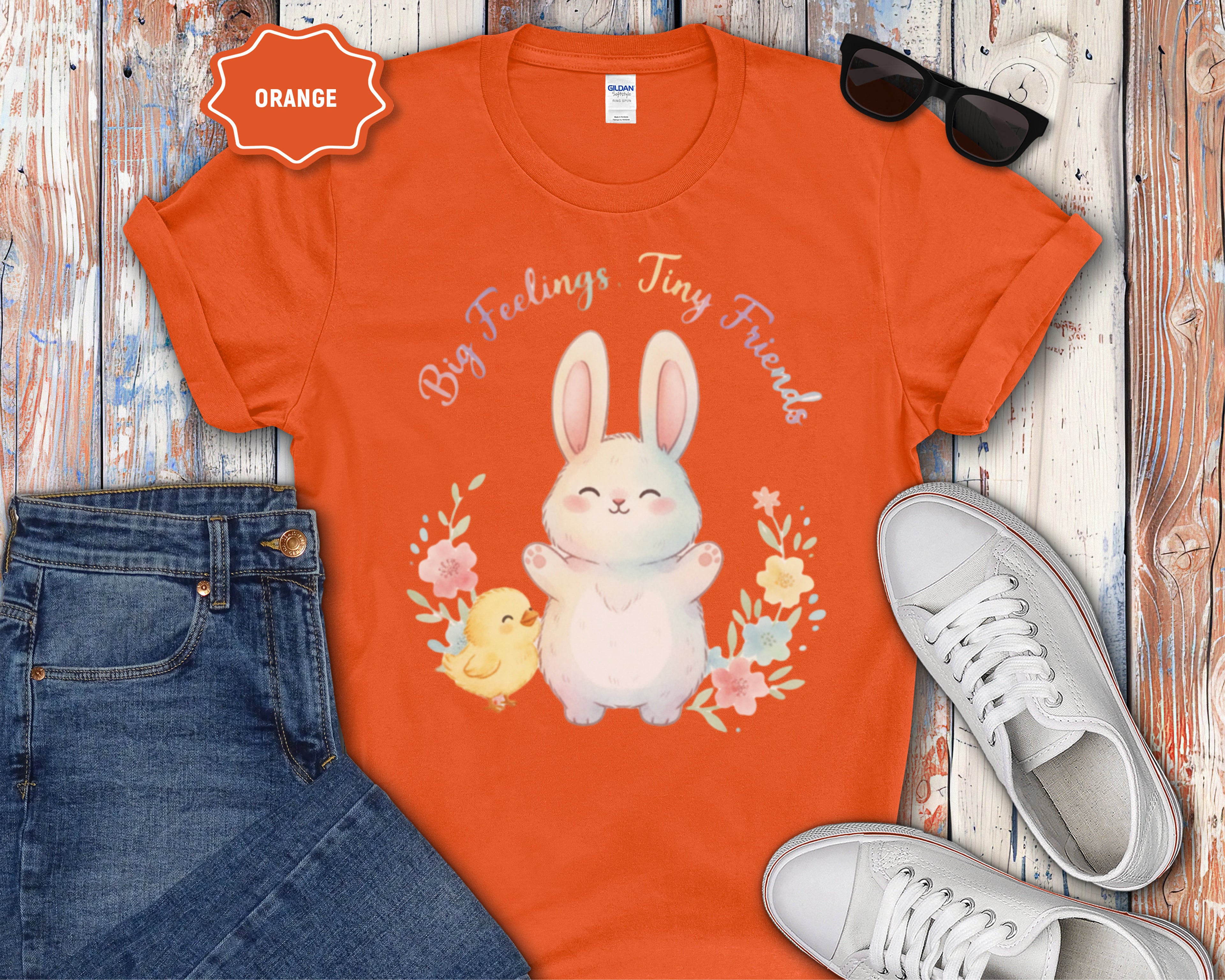 Cute Bunny and Chick Easter T-Shirt, Big Feelings, Tiny Friends