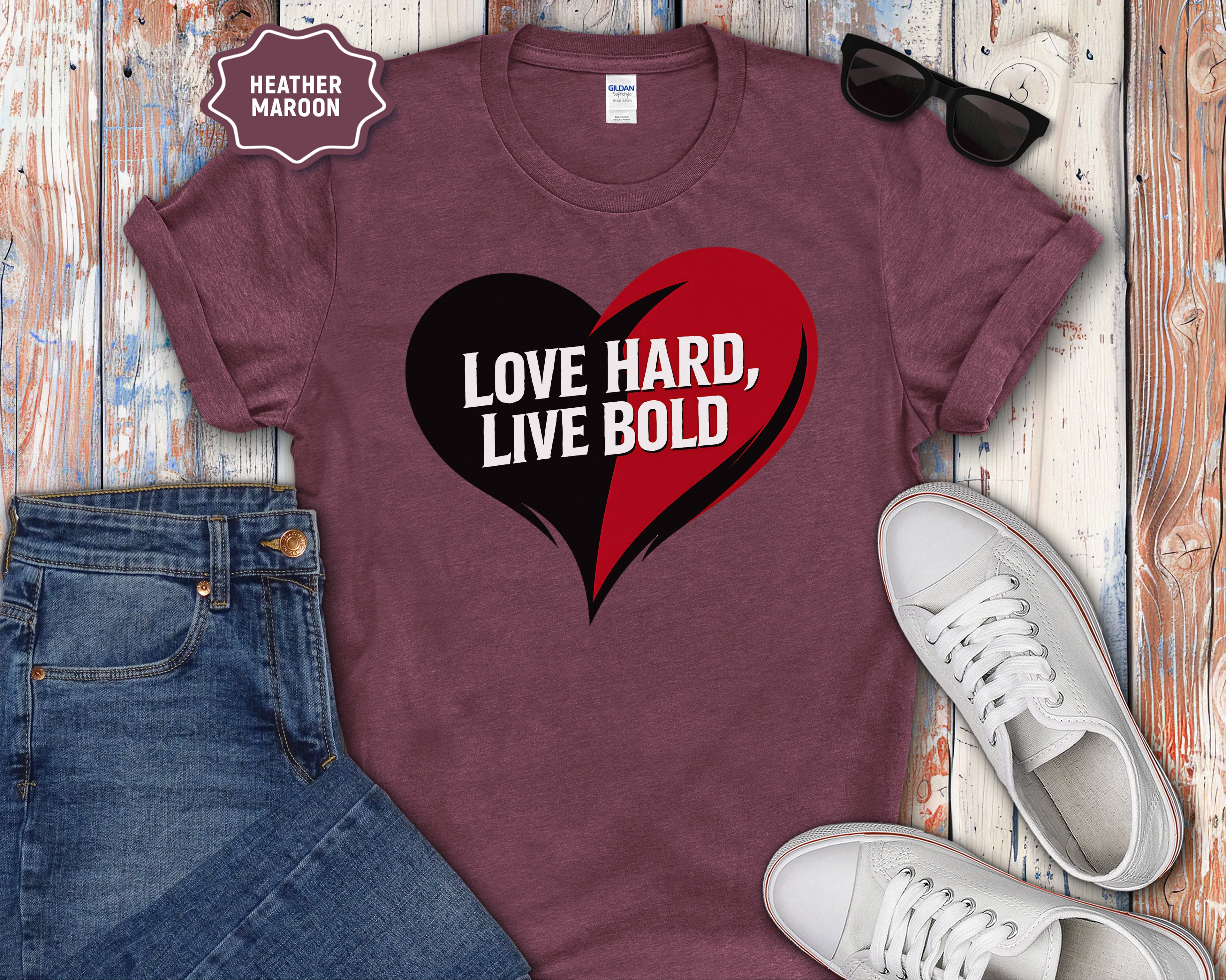 Love Hard Live Bold Heart T-Shirt