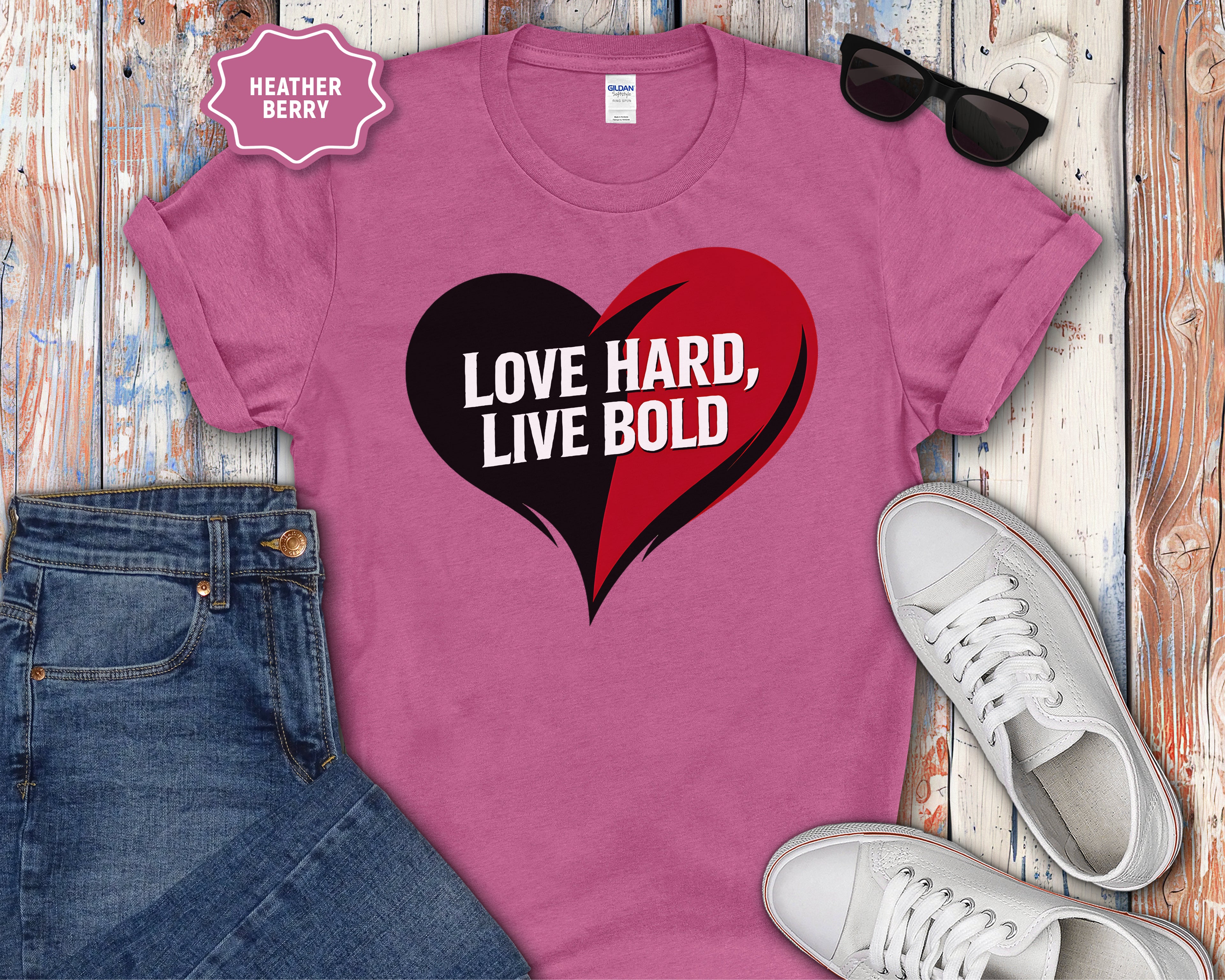 Love Hard Live Bold Heart T-Shirt