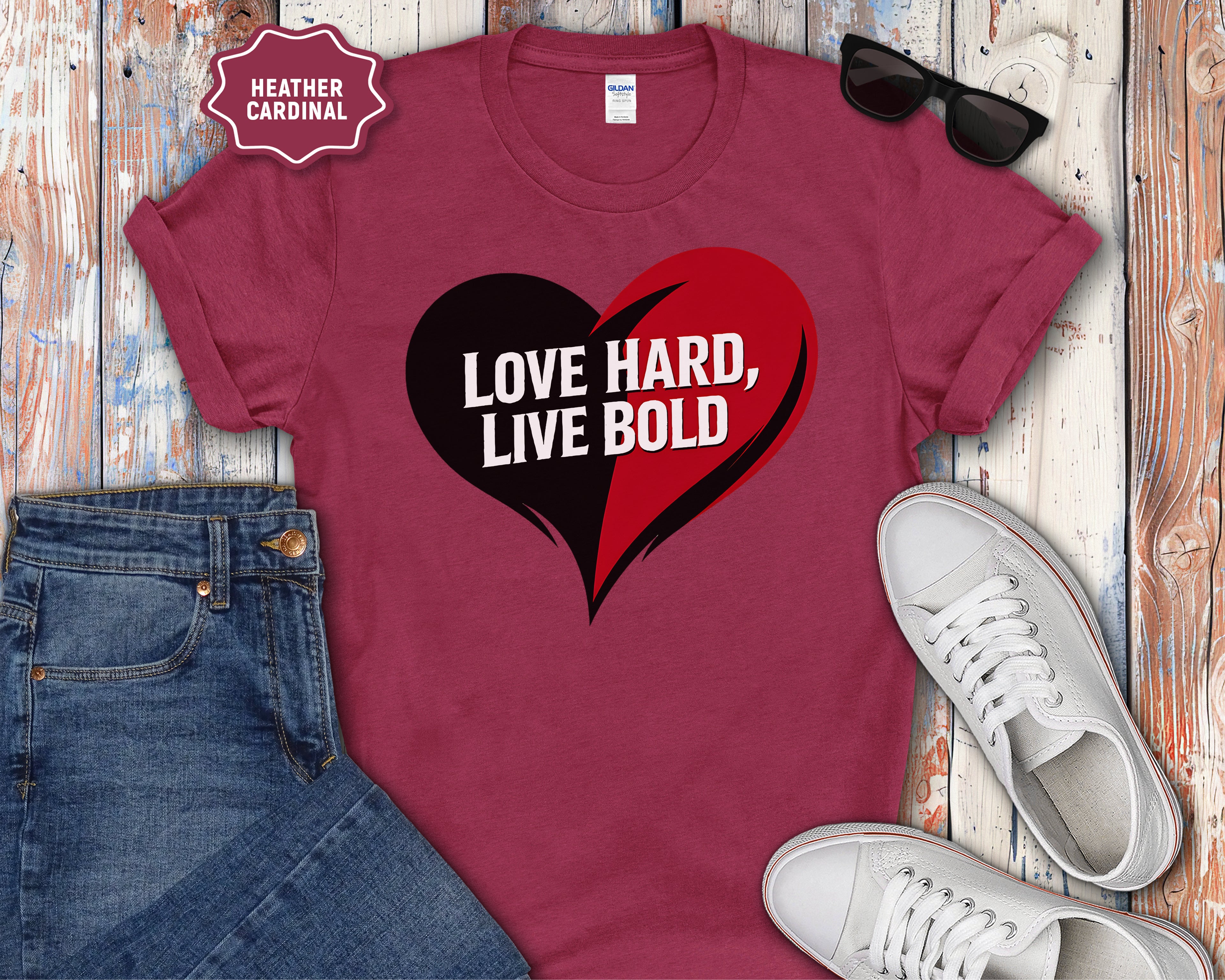 Love Hard Live Bold Heart T-Shirt