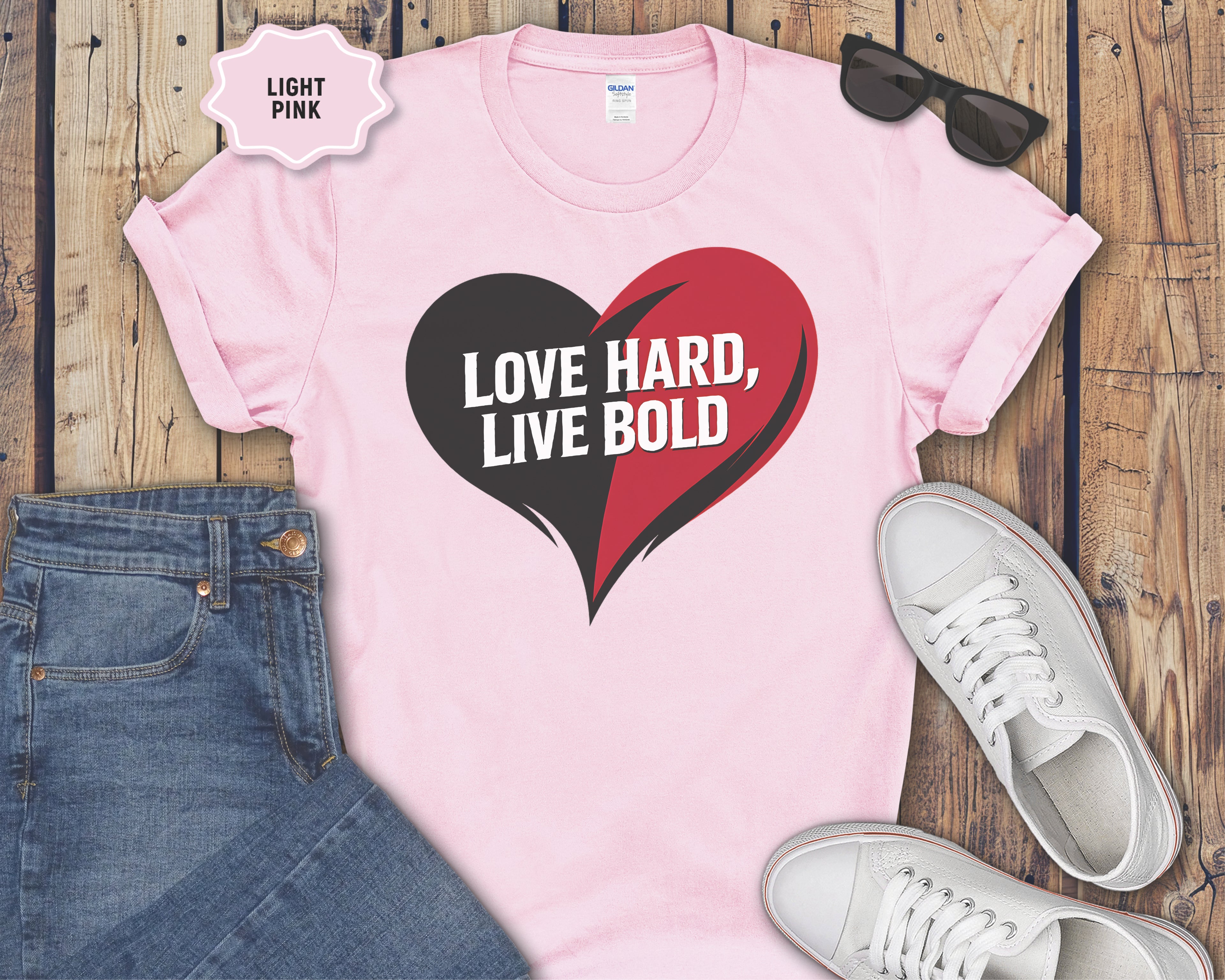Love Hard Live Bold Heart T-Shirt