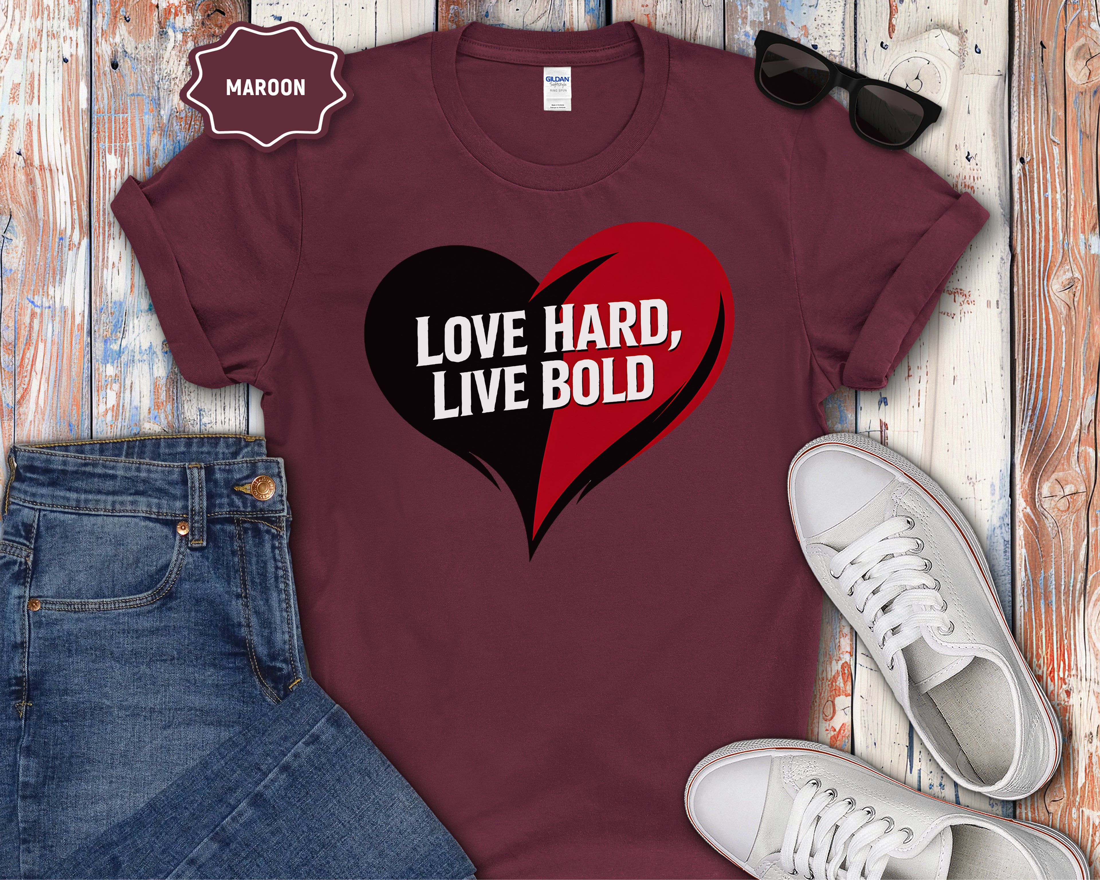 Love Hard Live Bold Heart T-Shirt