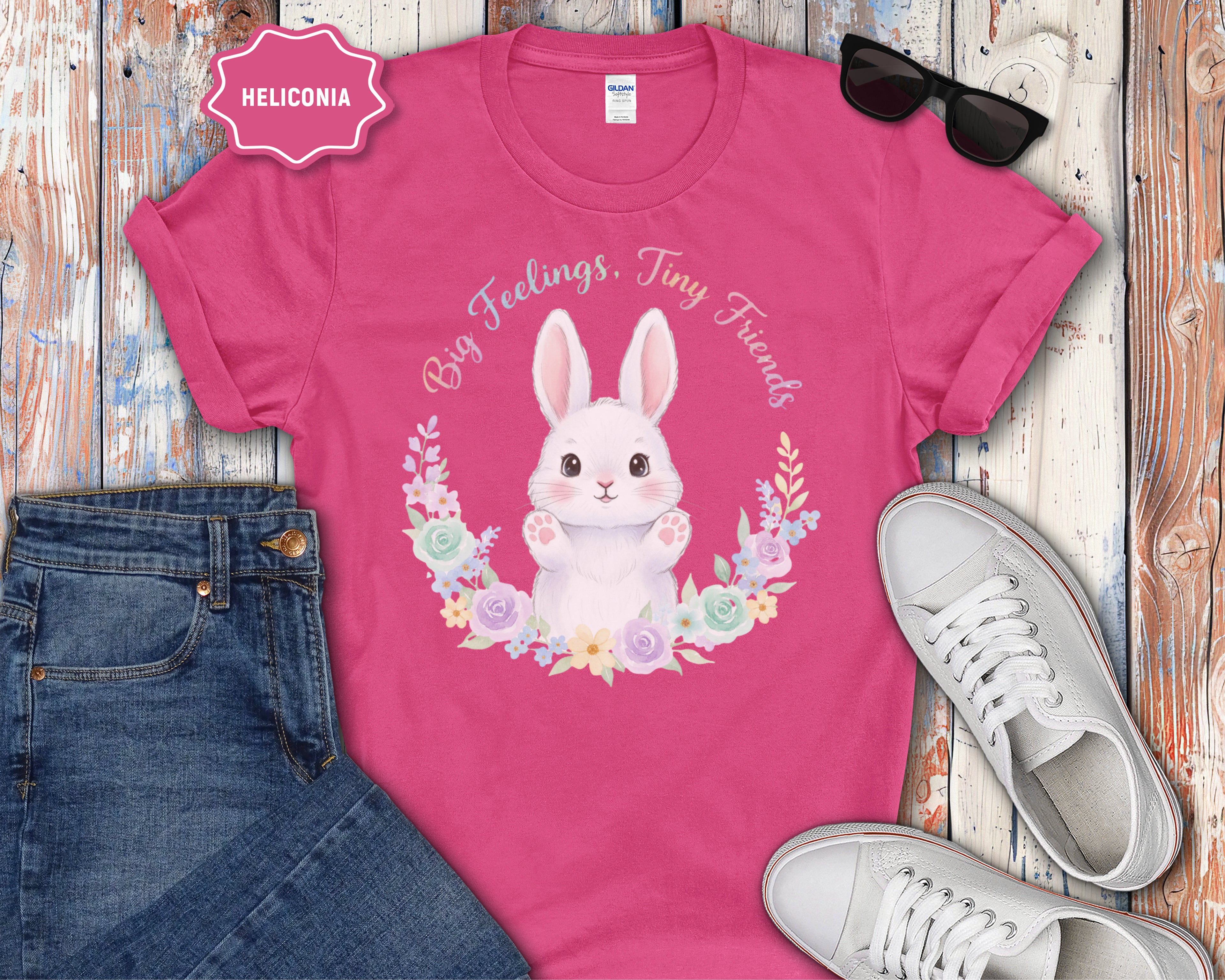 Big Feelings Tiny Friends Cute White Bunny T-Shirt