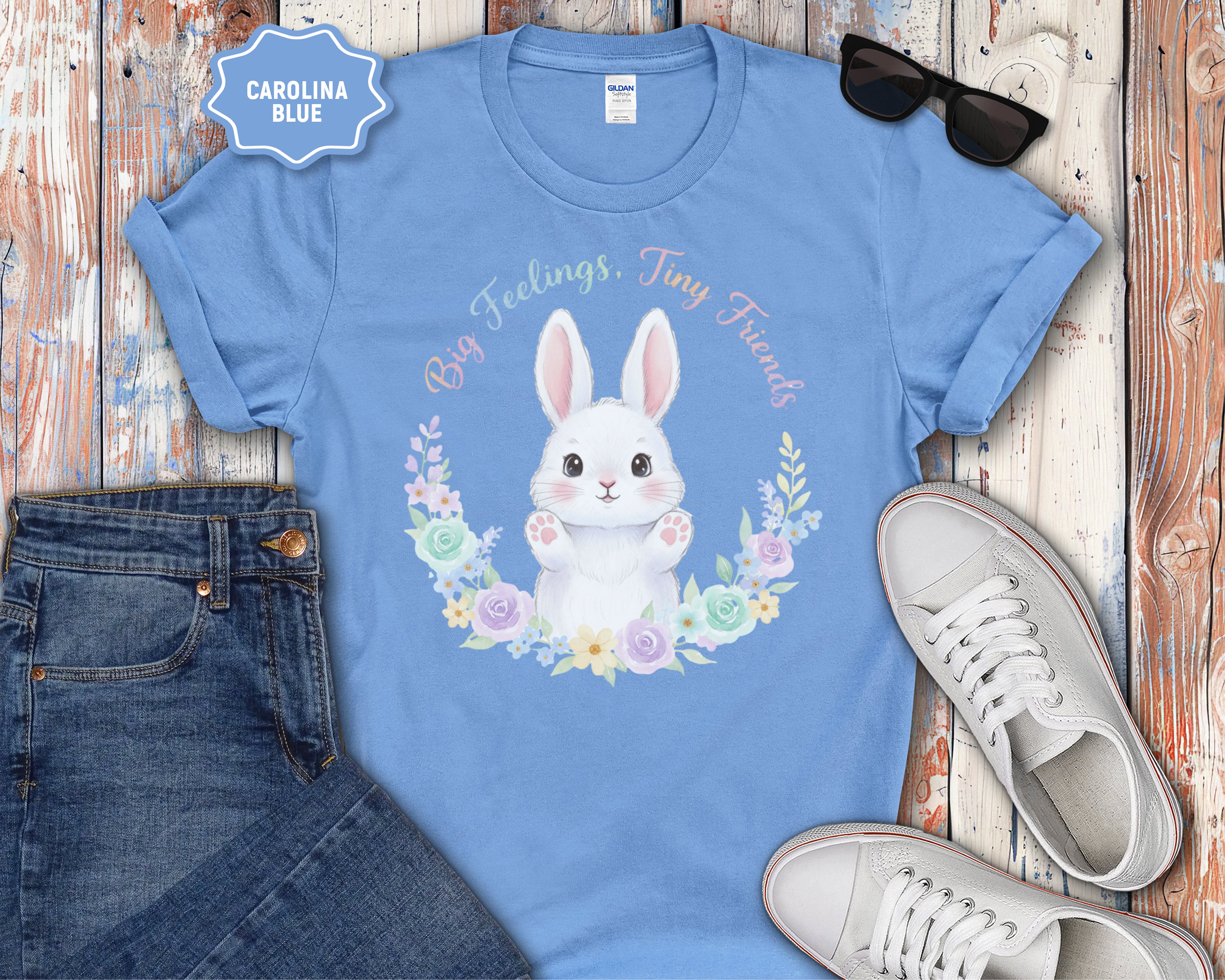 Big Feelings Tiny Friends Cute White Bunny T-Shirt