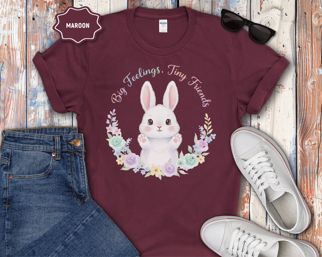 Big Feelings Tiny Friends Cute White Bunny T-Shirt