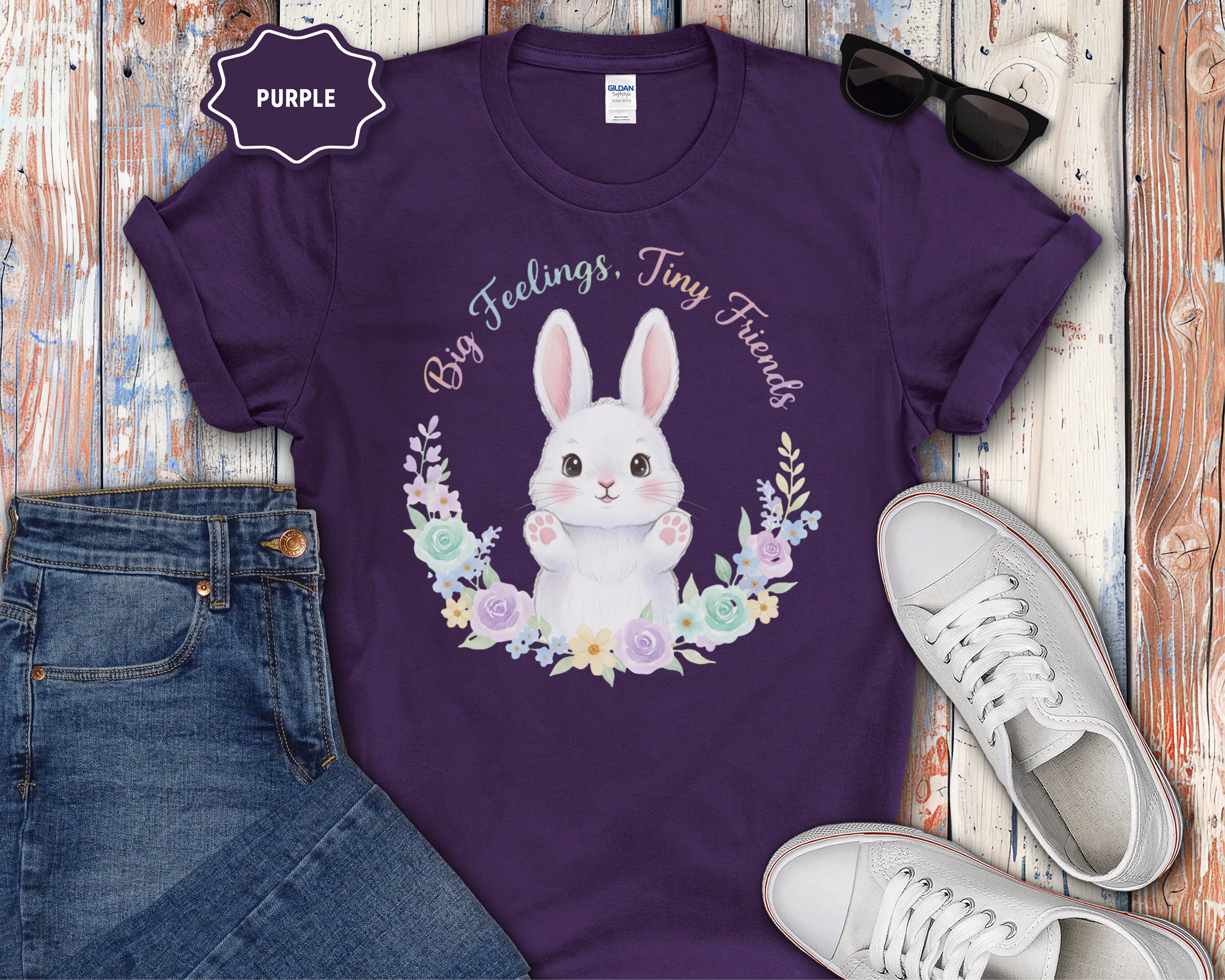 Big Feelings Tiny Friends Cute White Bunny T-Shirt