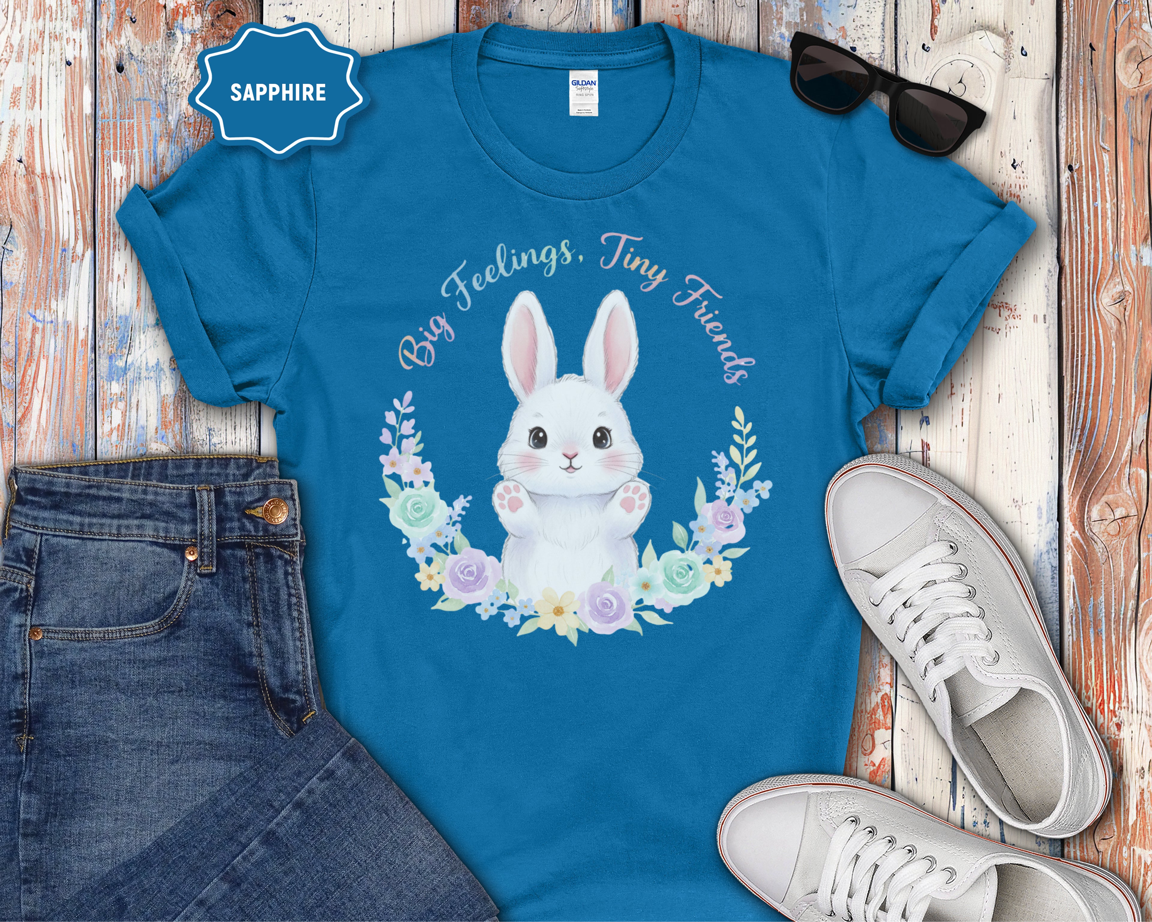 Big Feelings Tiny Friends Cute White Bunny T-Shirt