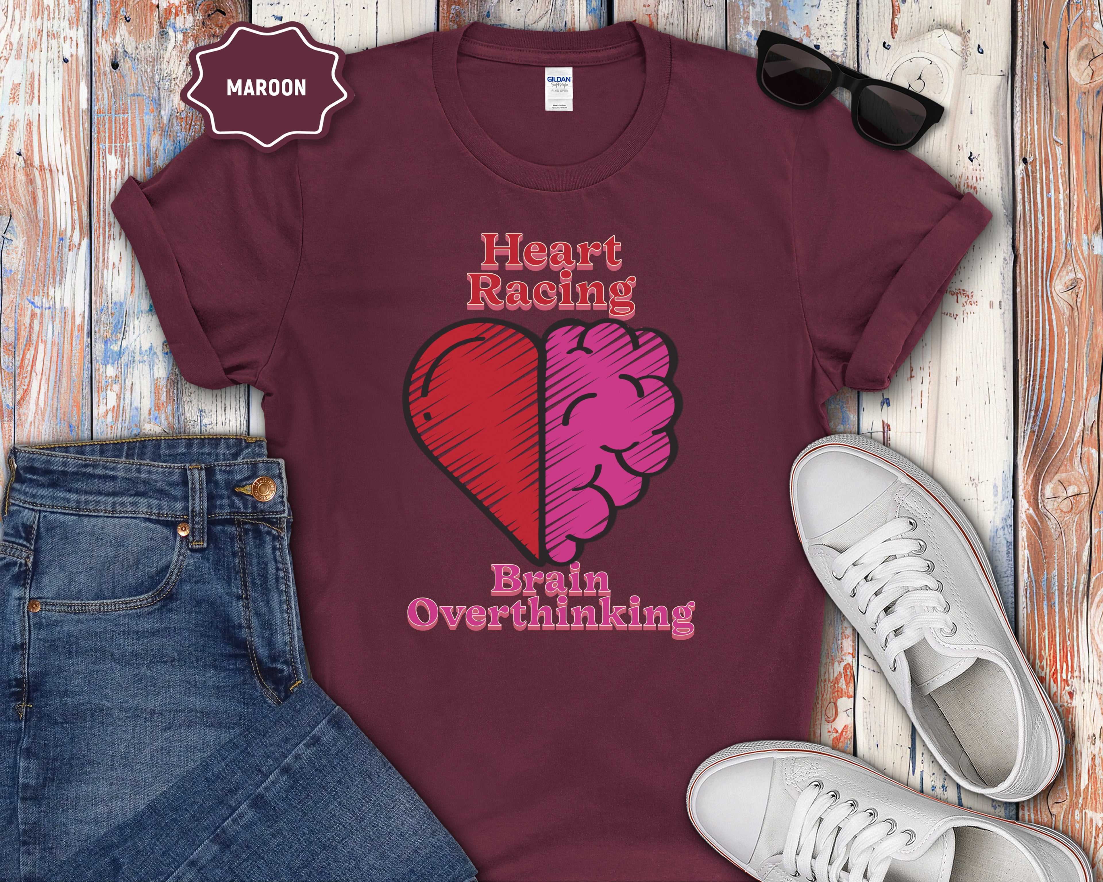 Heart and Brain Split Design T-Shirt