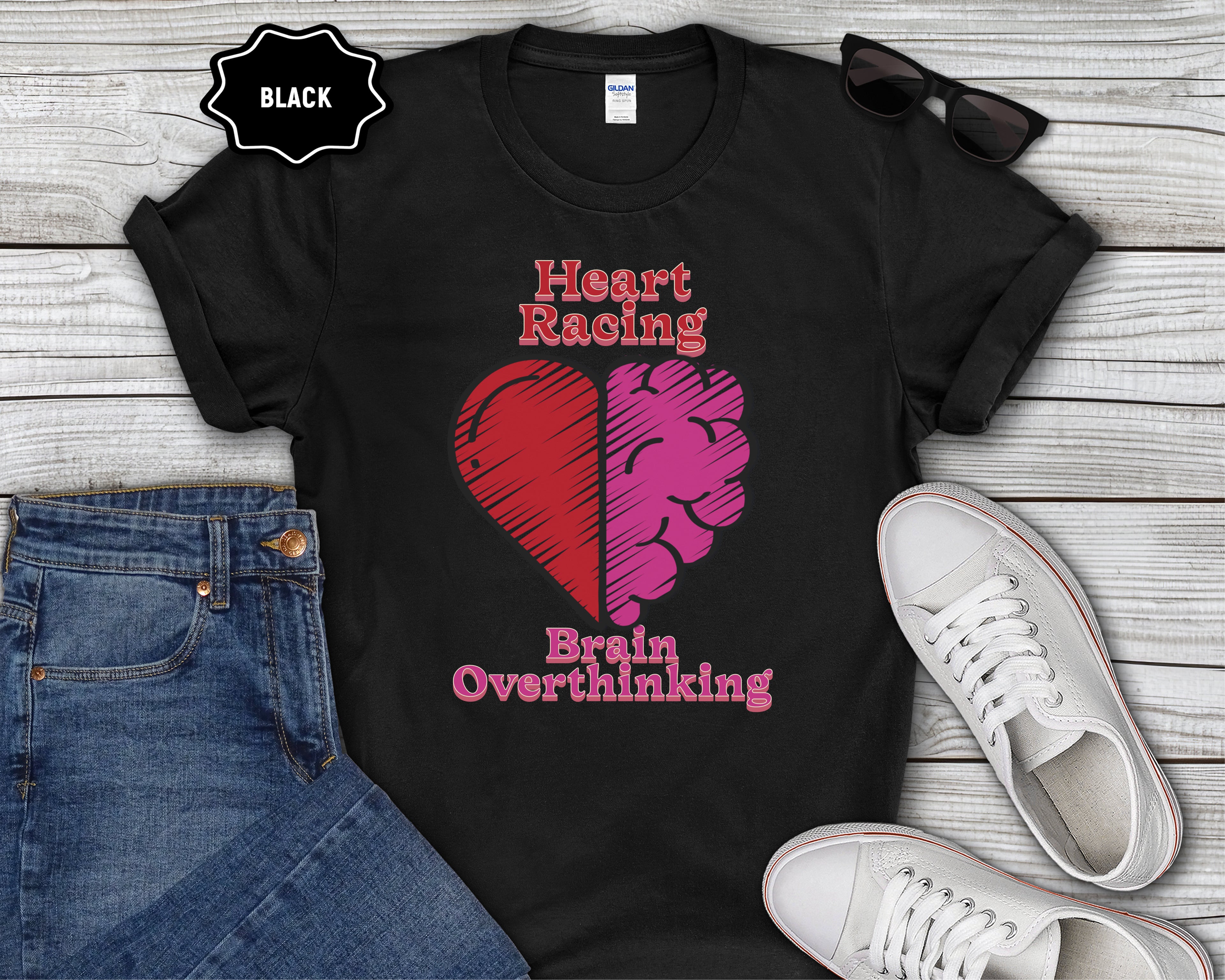 Heart and Brain Split Design T-Shirt