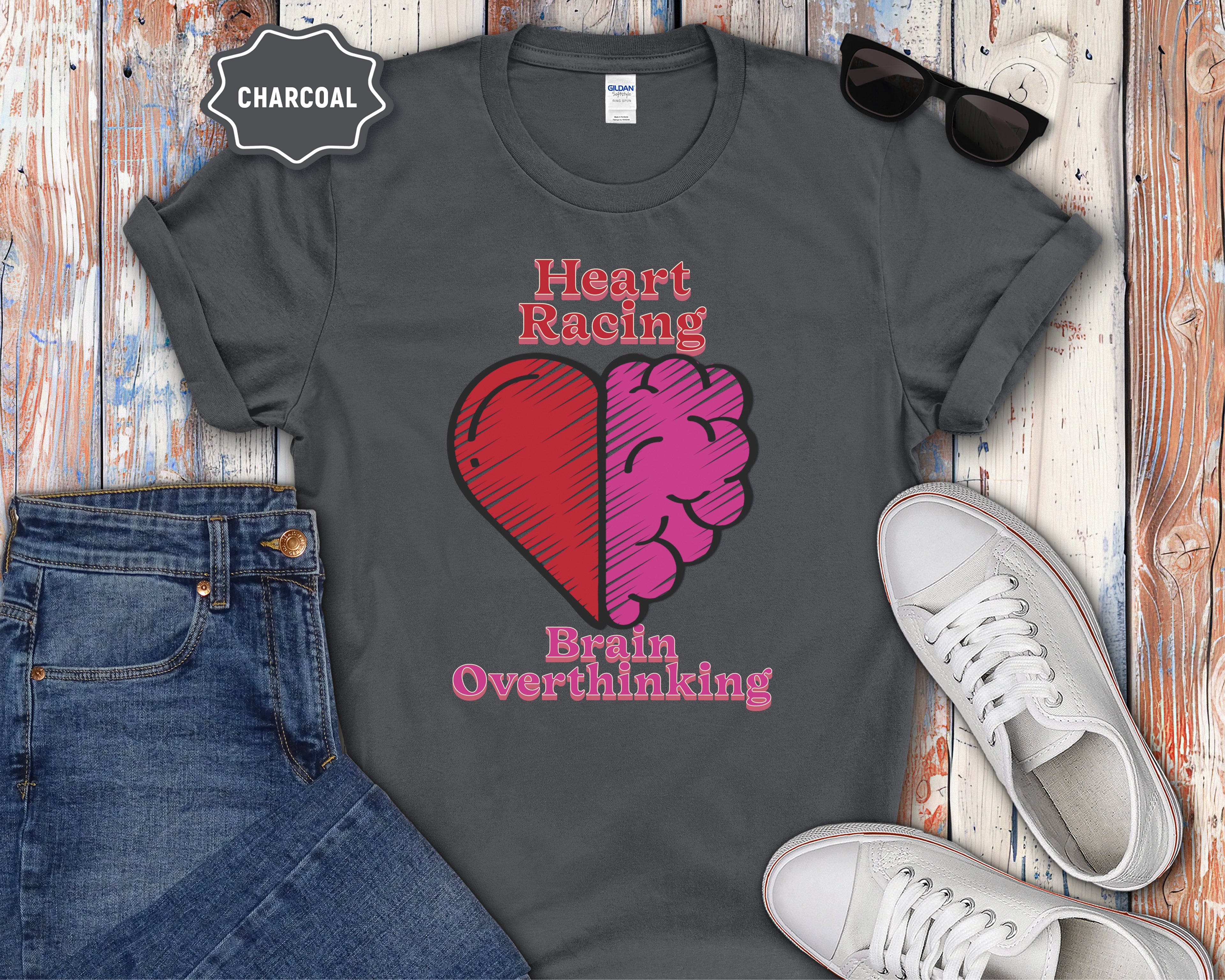 Heart and Brain Split Design T-Shirt