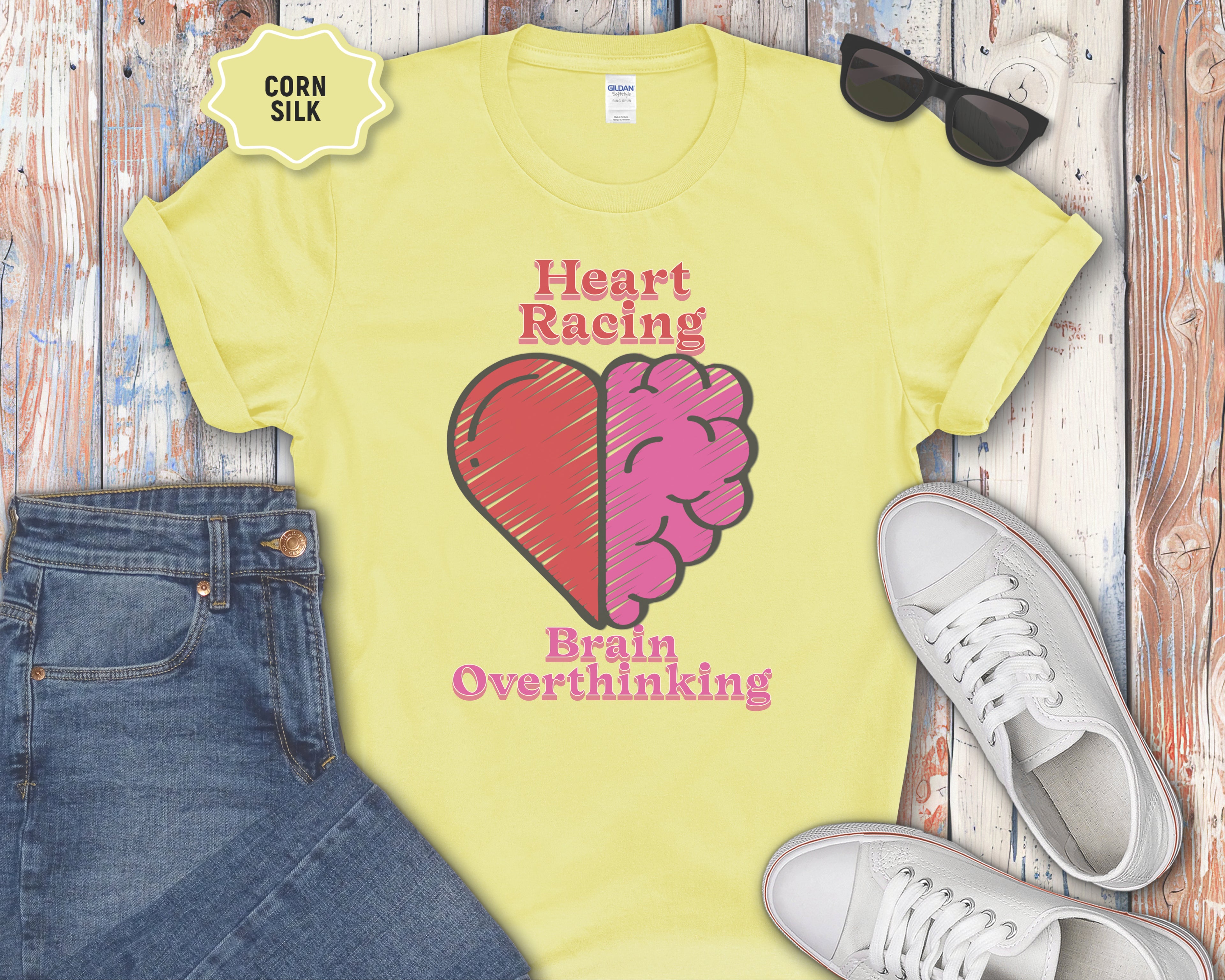 Heart and Brain Split Design T-Shirt