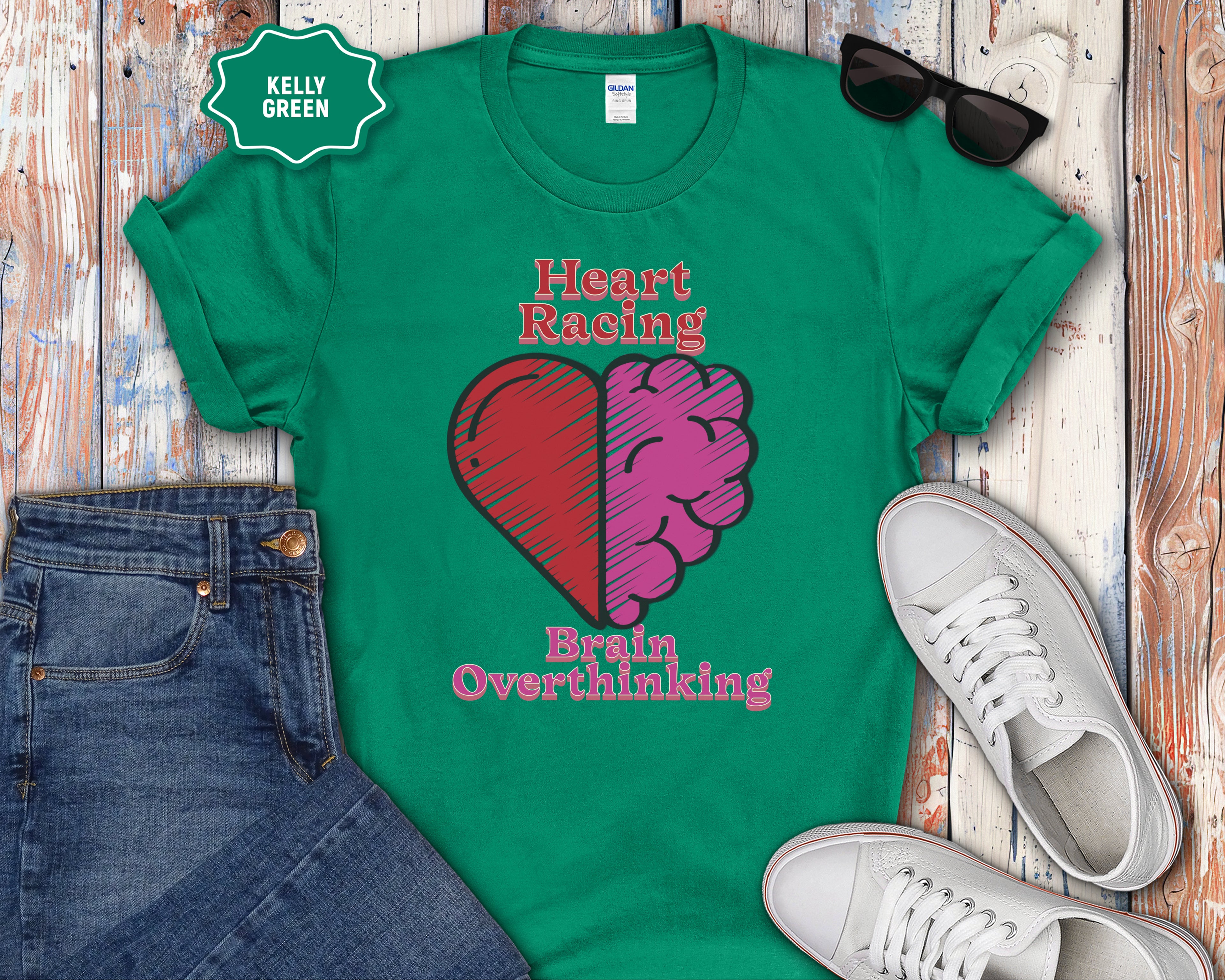 Heart and Brain Split Design T-Shirt