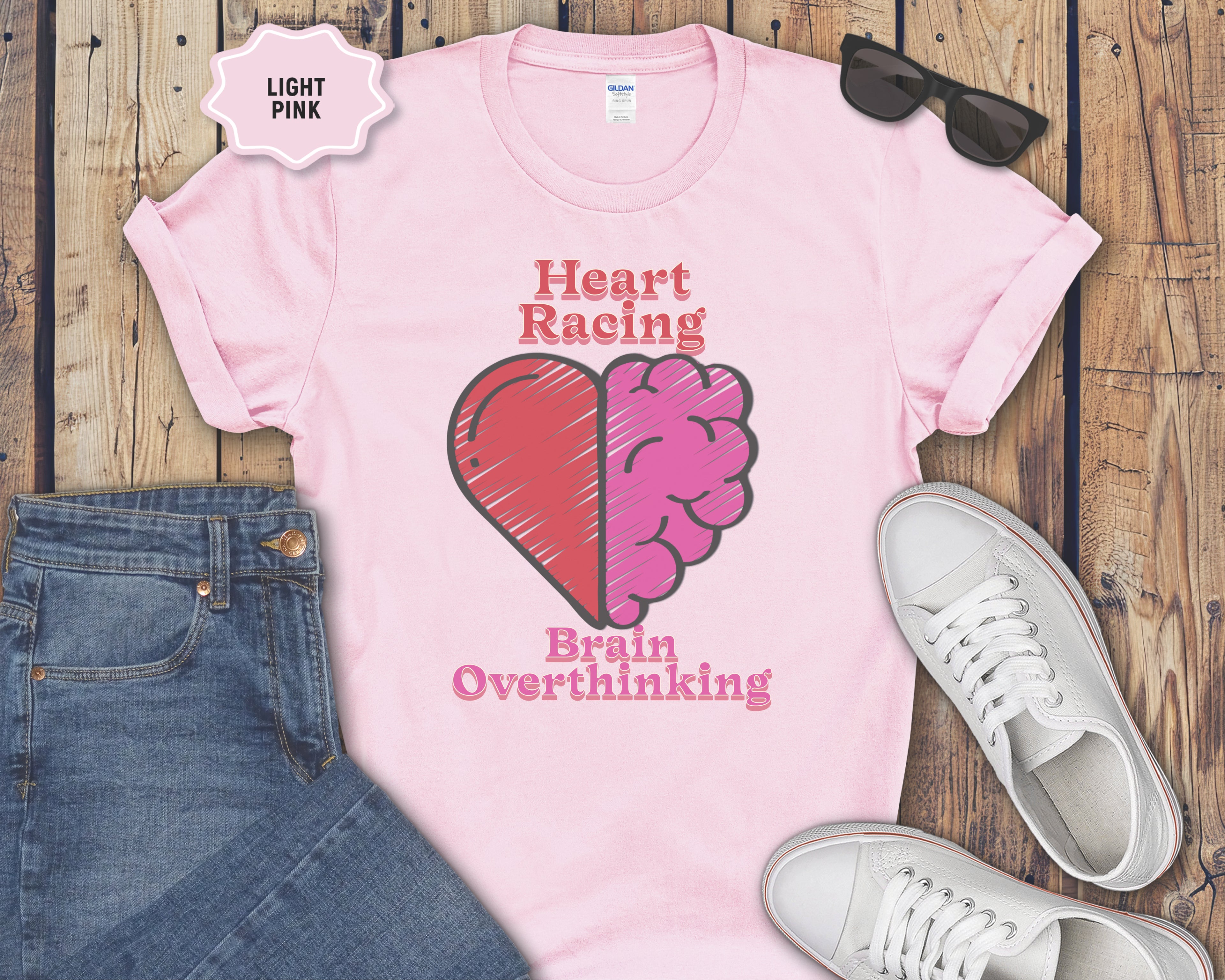 Heart and Brain Split Design T-Shirt