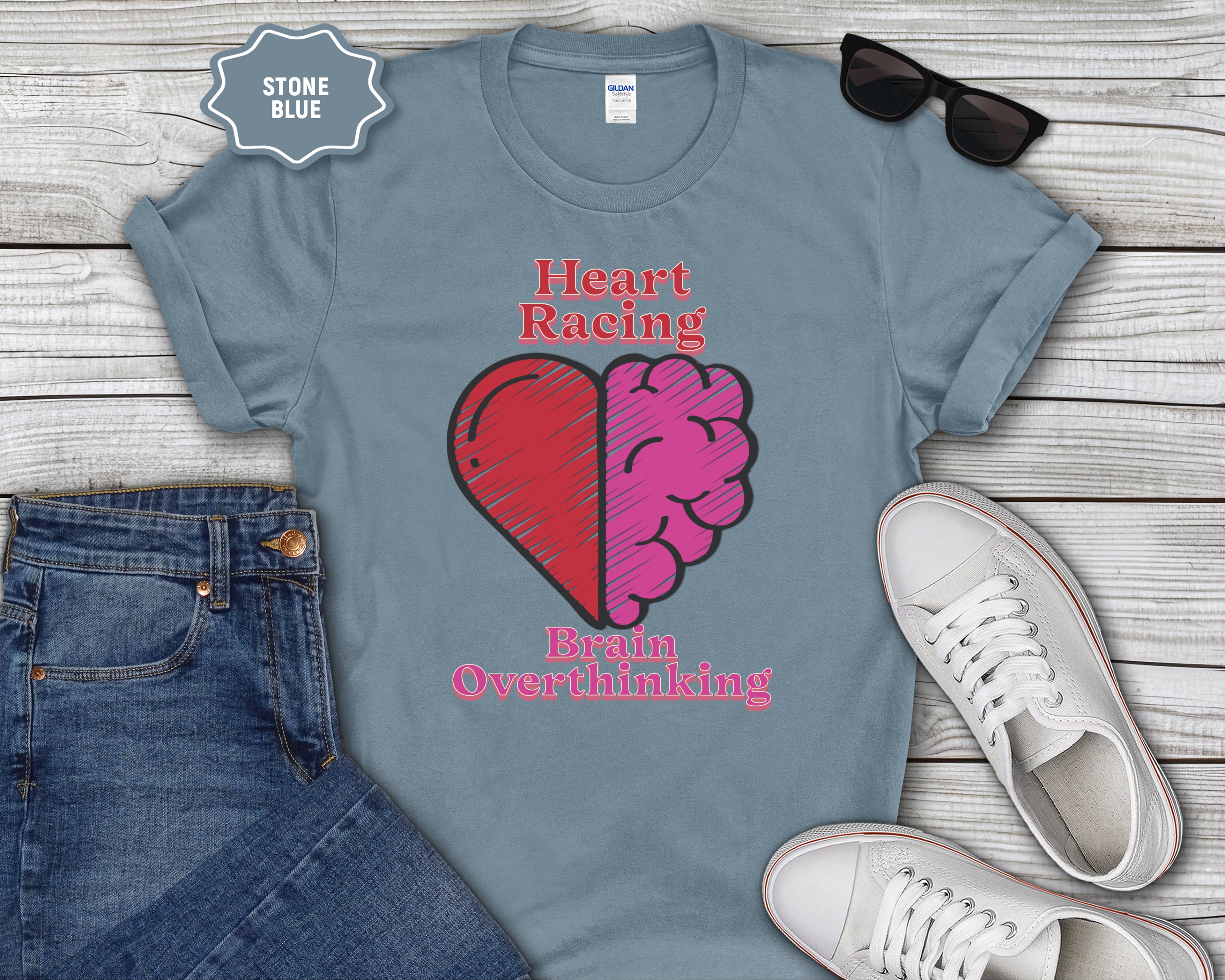 Heart and Brain Split Design T-Shirt