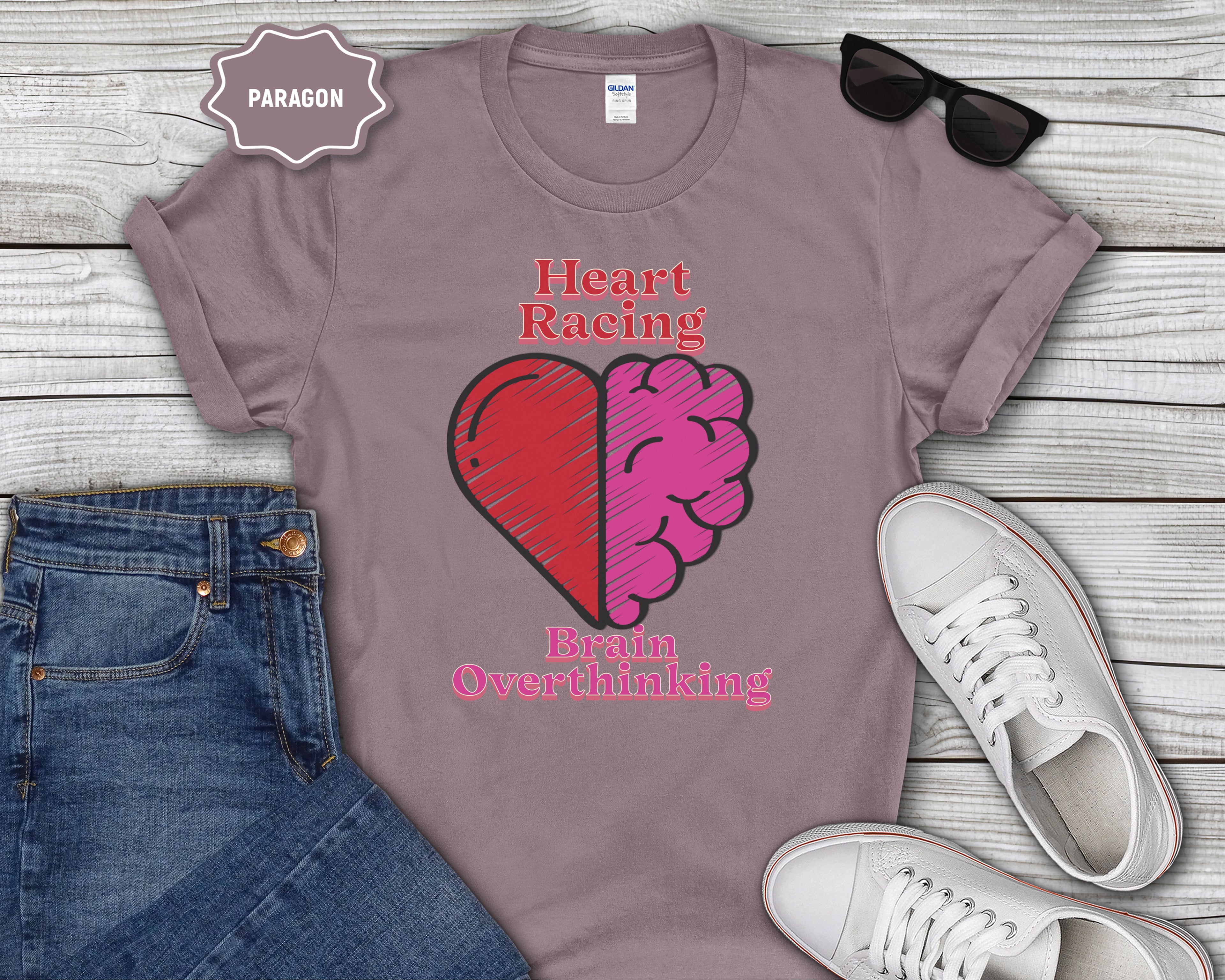 Heart and Brain Split Design T-Shirt