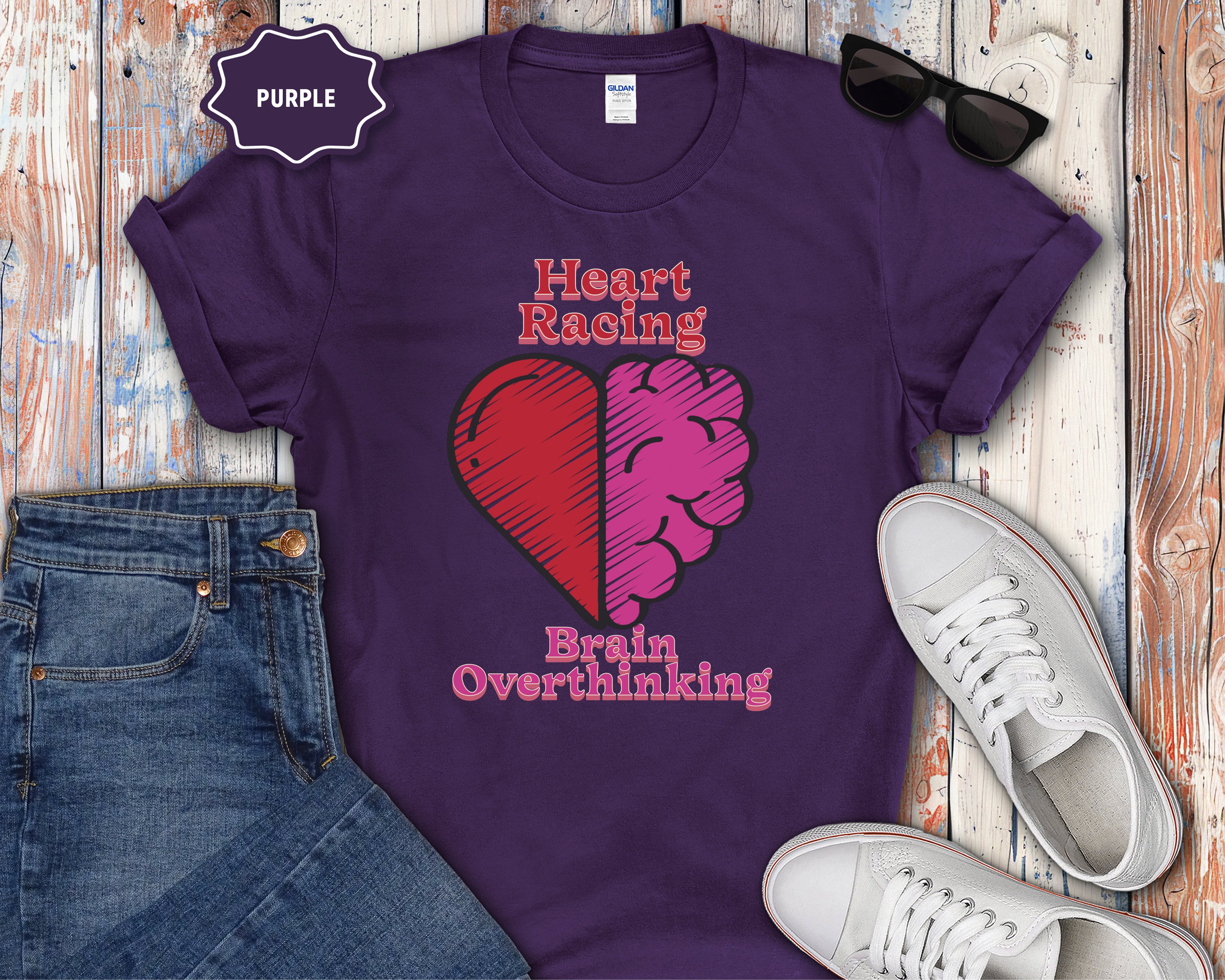 Heart and Brain Split Design T-Shirt