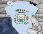Purr and Unwind cat reading a book T-Shirt