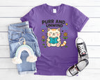 Purr and Unwind cat reading a book T-Shirt