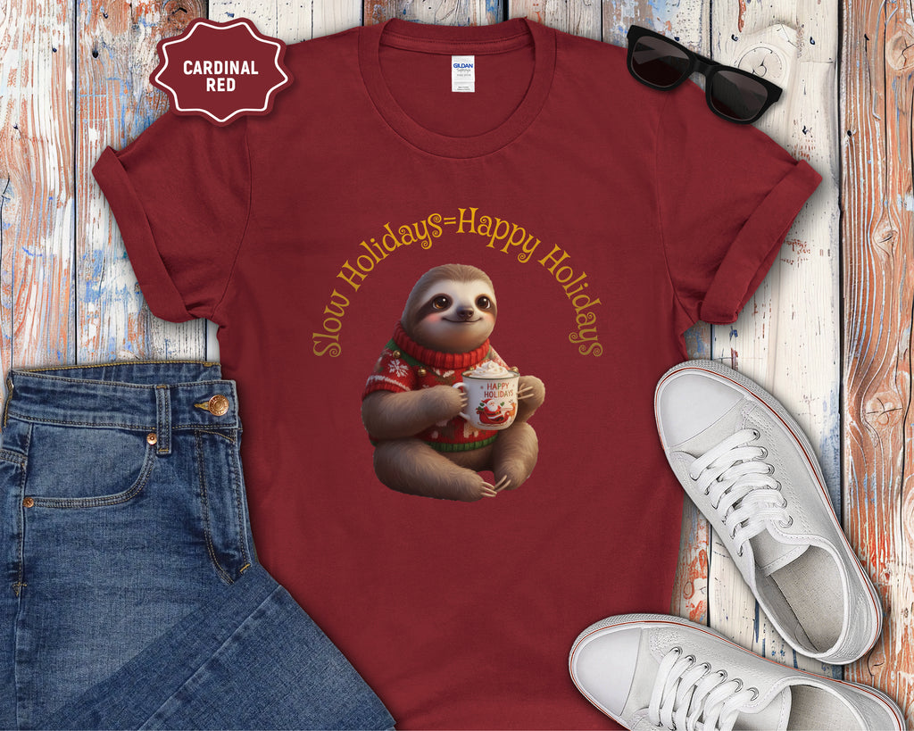 Slow Holidays Happy Holidays Sloth Tee