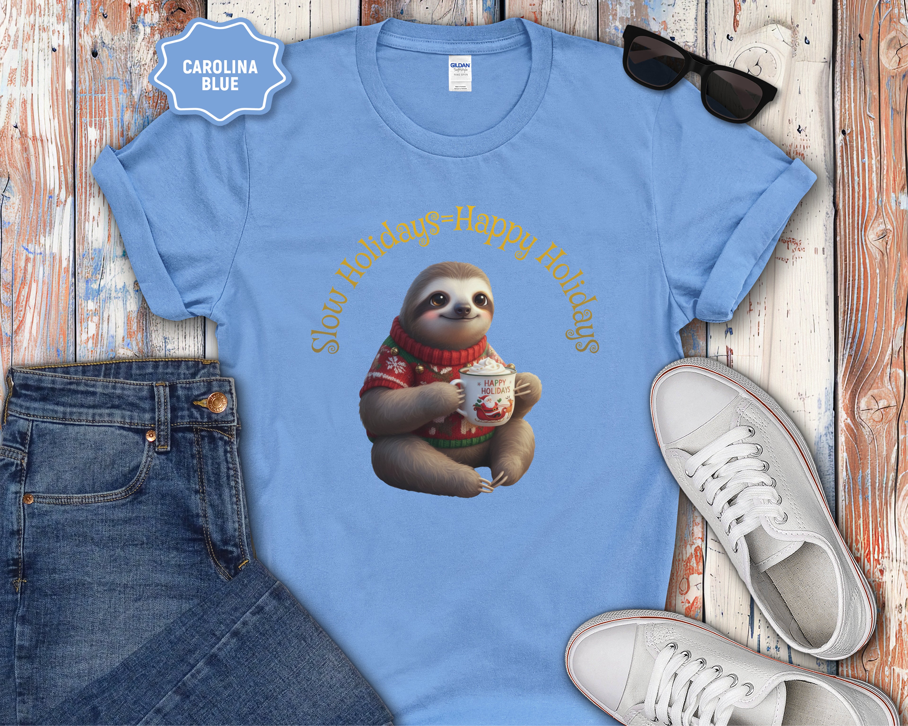 Slow Holidays Happy Holidays Sloth Tee