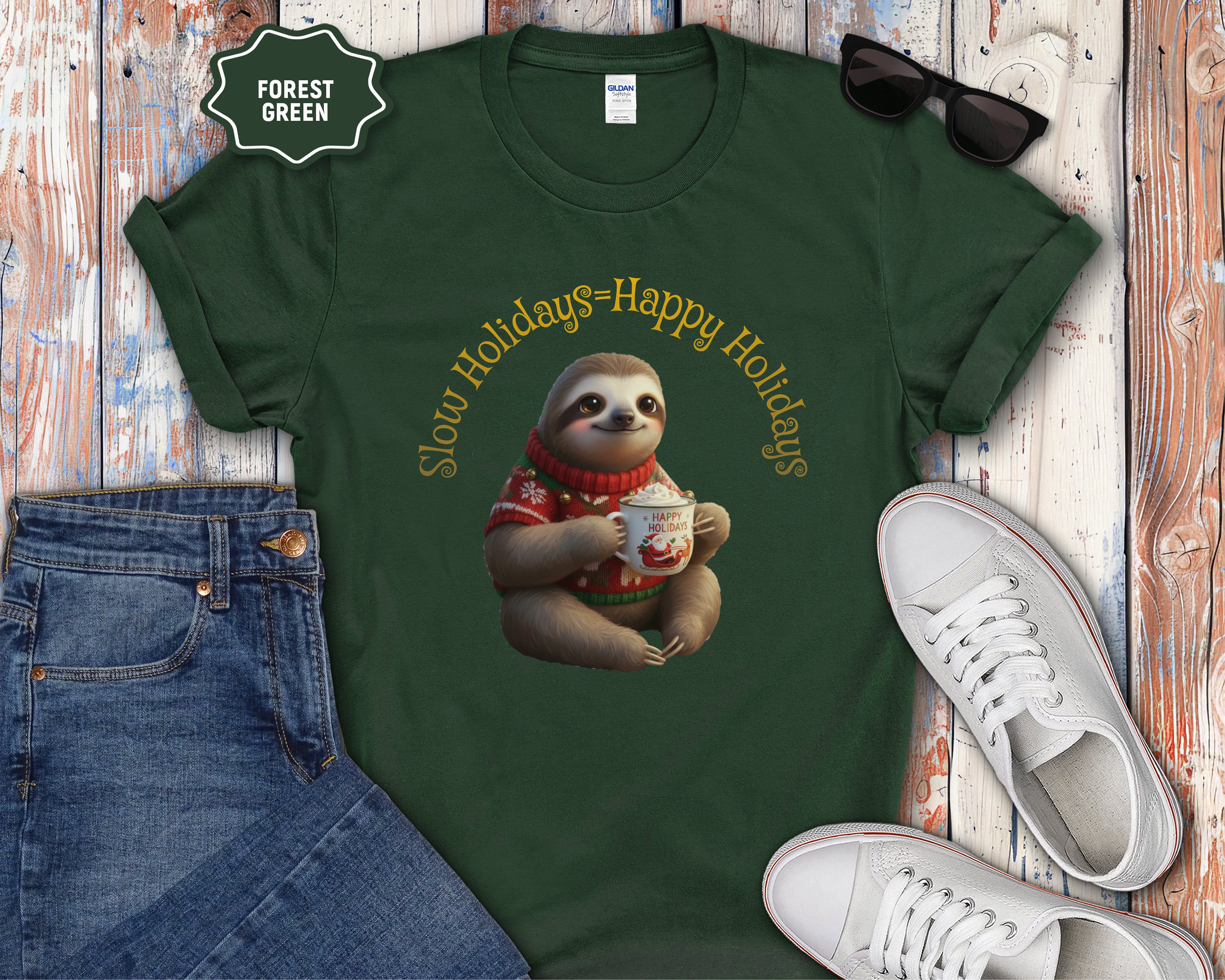Slow Holidays Happy Holidays Sloth Tee