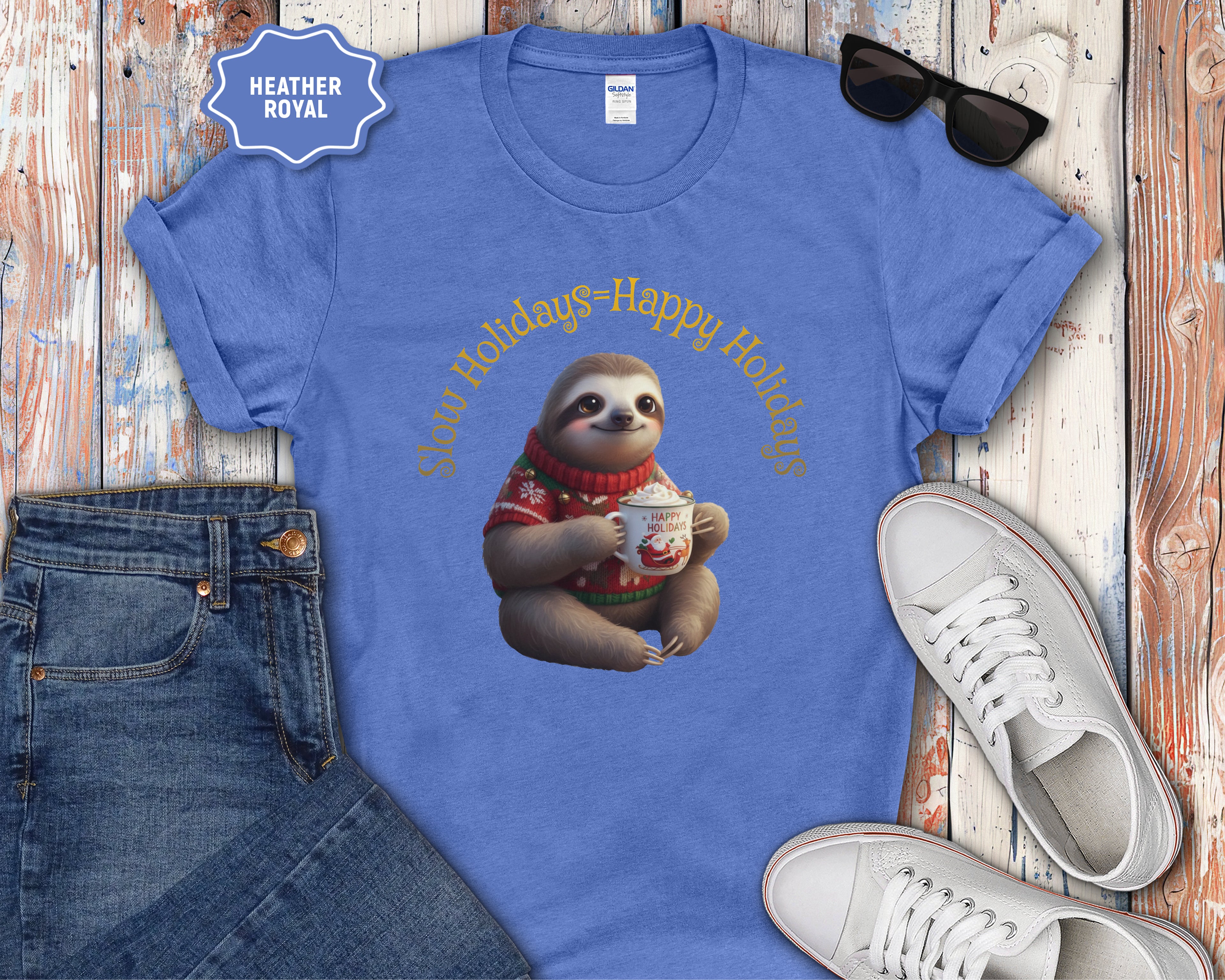 Slow Holidays Happy Holidays Sloth Tee