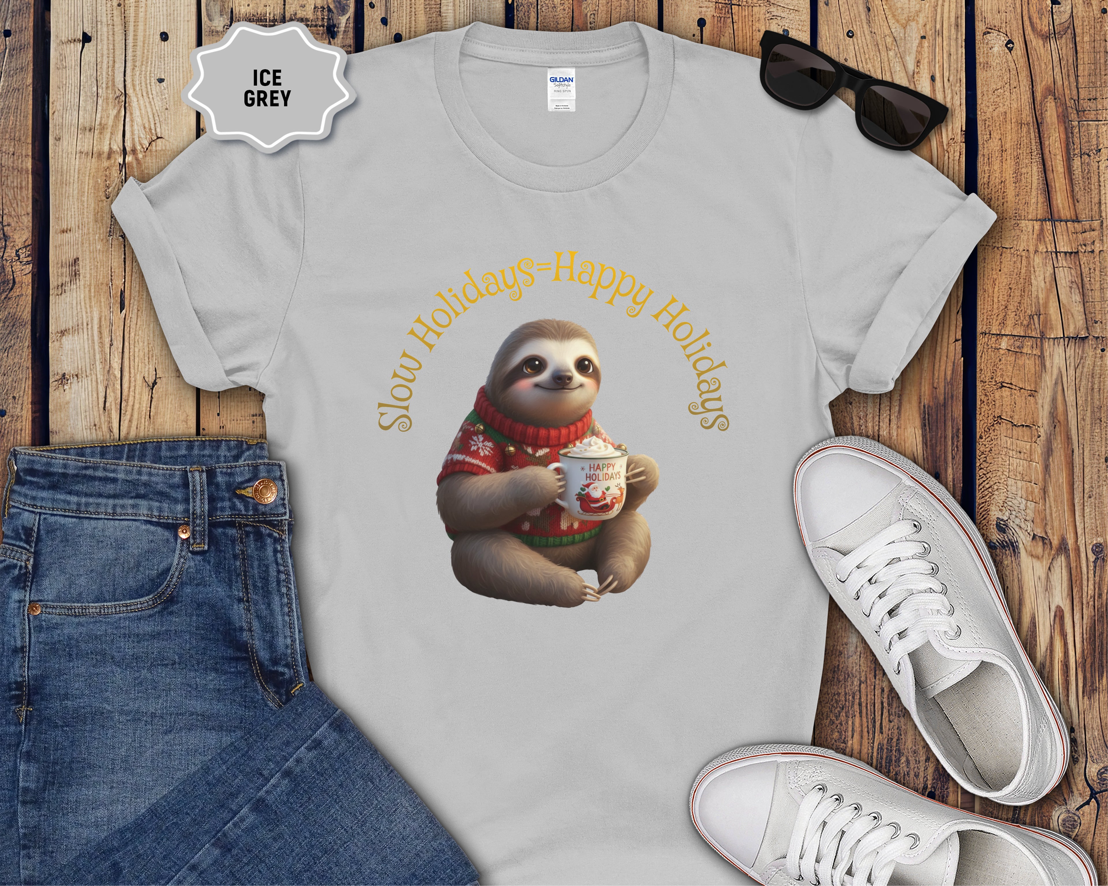 Slow Holidays Happy Holidays Sloth Tee